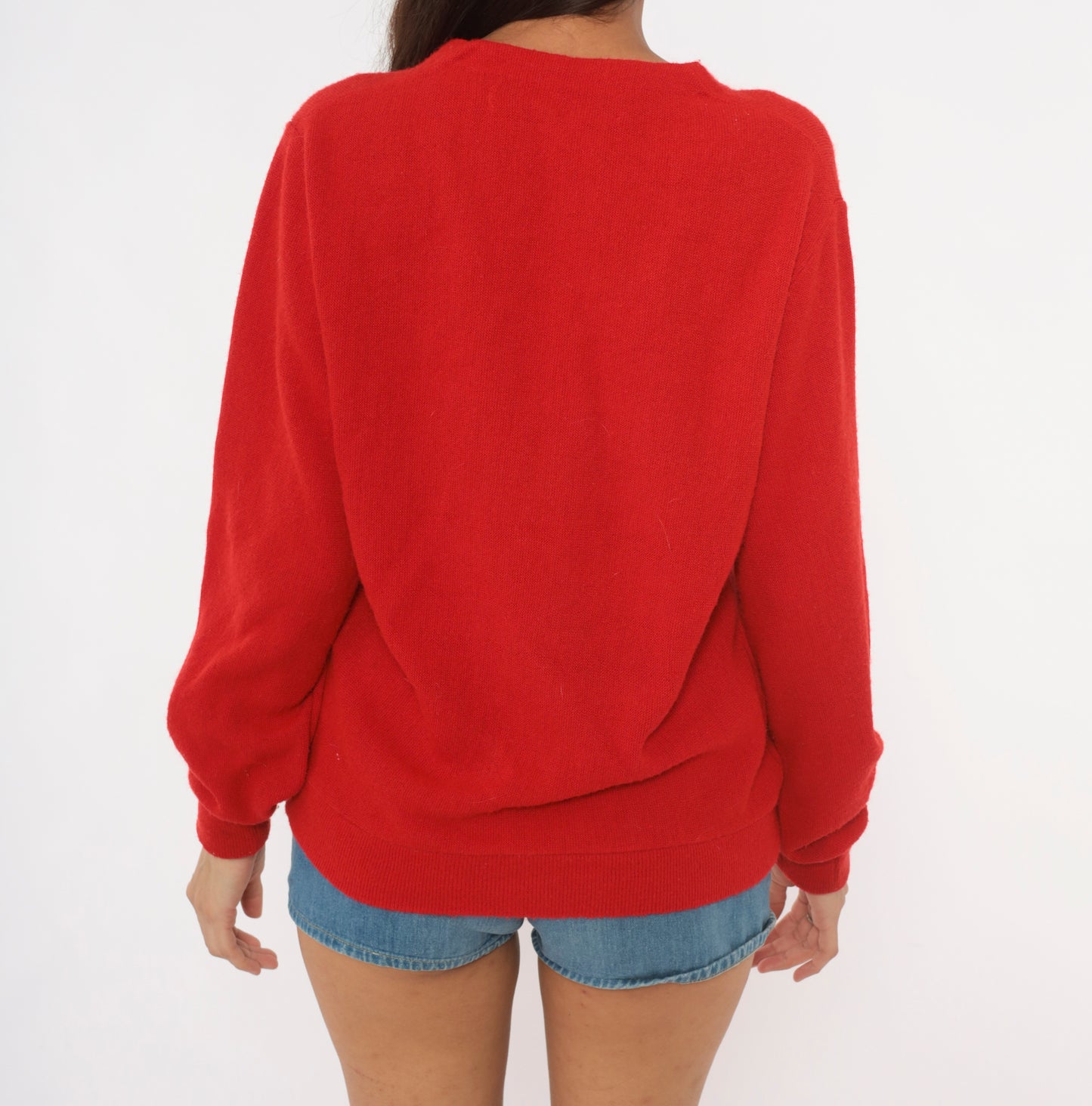 Christian Dior Cardigan 80s Red Button Front V Neck Sweater Knit Grandpa Preppy Collegiate Academic Cherry Scarlet Vintage Crimson Medium M