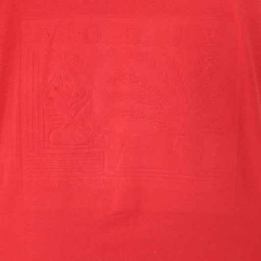 Embossed Vogue Red Tee 90s Boxy Fit Short Sleeve Tonal Graphic Cotton Shirt Blank Back Relaxed Casual Streetwear Vintage Top Large L