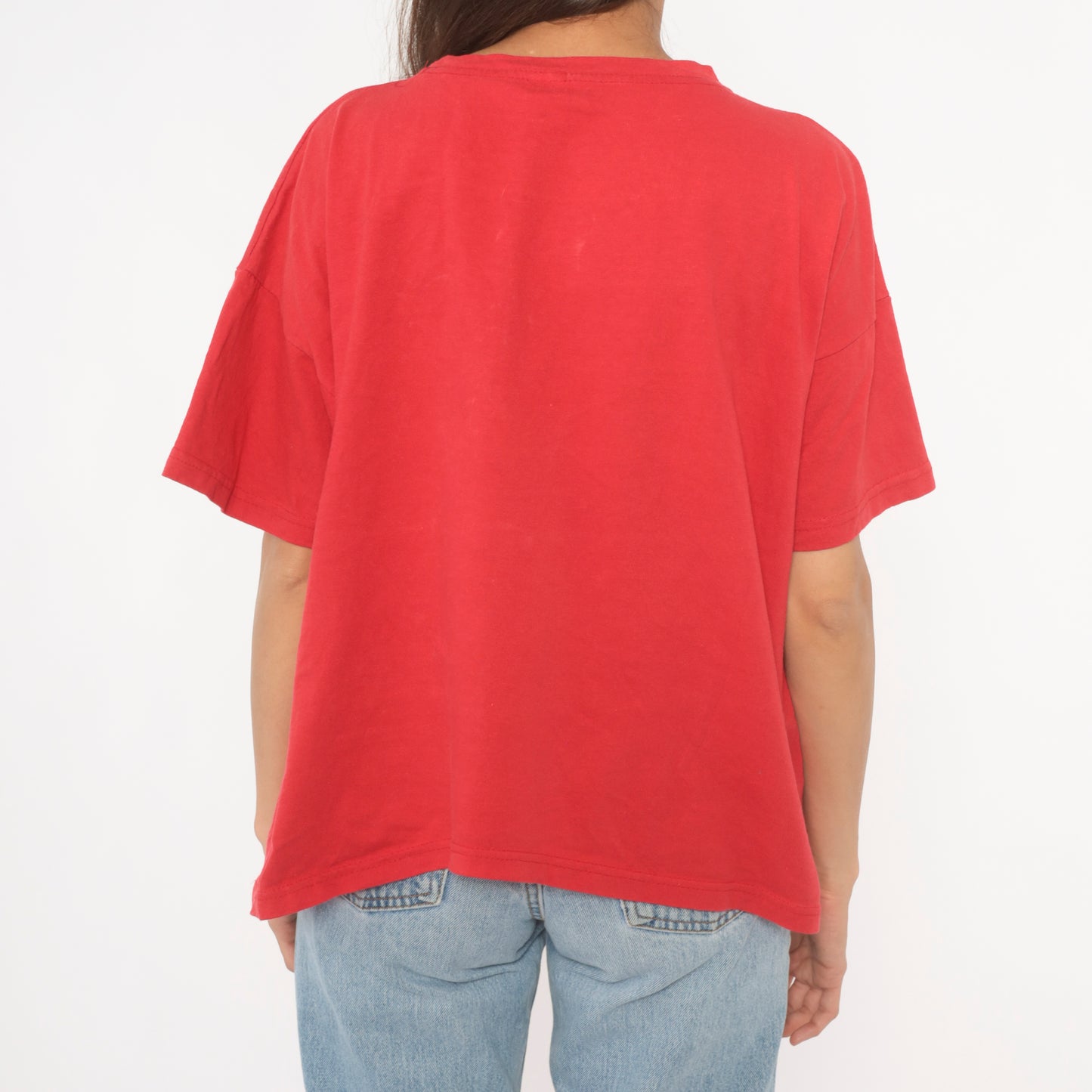 Embossed Vogue Red Tee 90s Boxy Fit Short Sleeve Tonal Graphic Cotton Shirt Blank Back Relaxed Casual Streetwear Vintage Top Large L