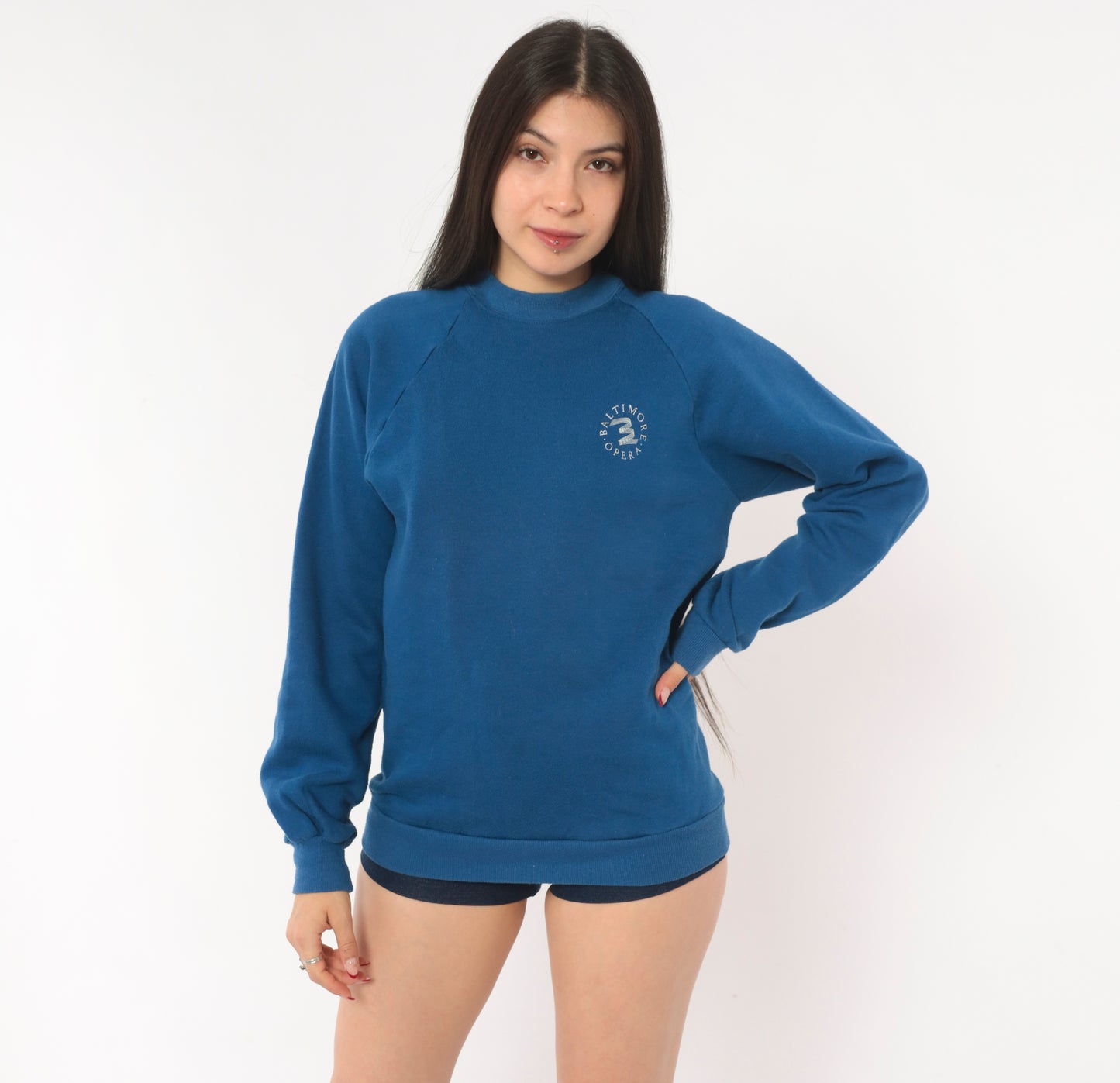 90s Sweatshirt Baltimore Opera Blue Raglan Sleeve Navy Cobalt Graphic Vintage Collegiate Academic Unisex Sweater Medium M