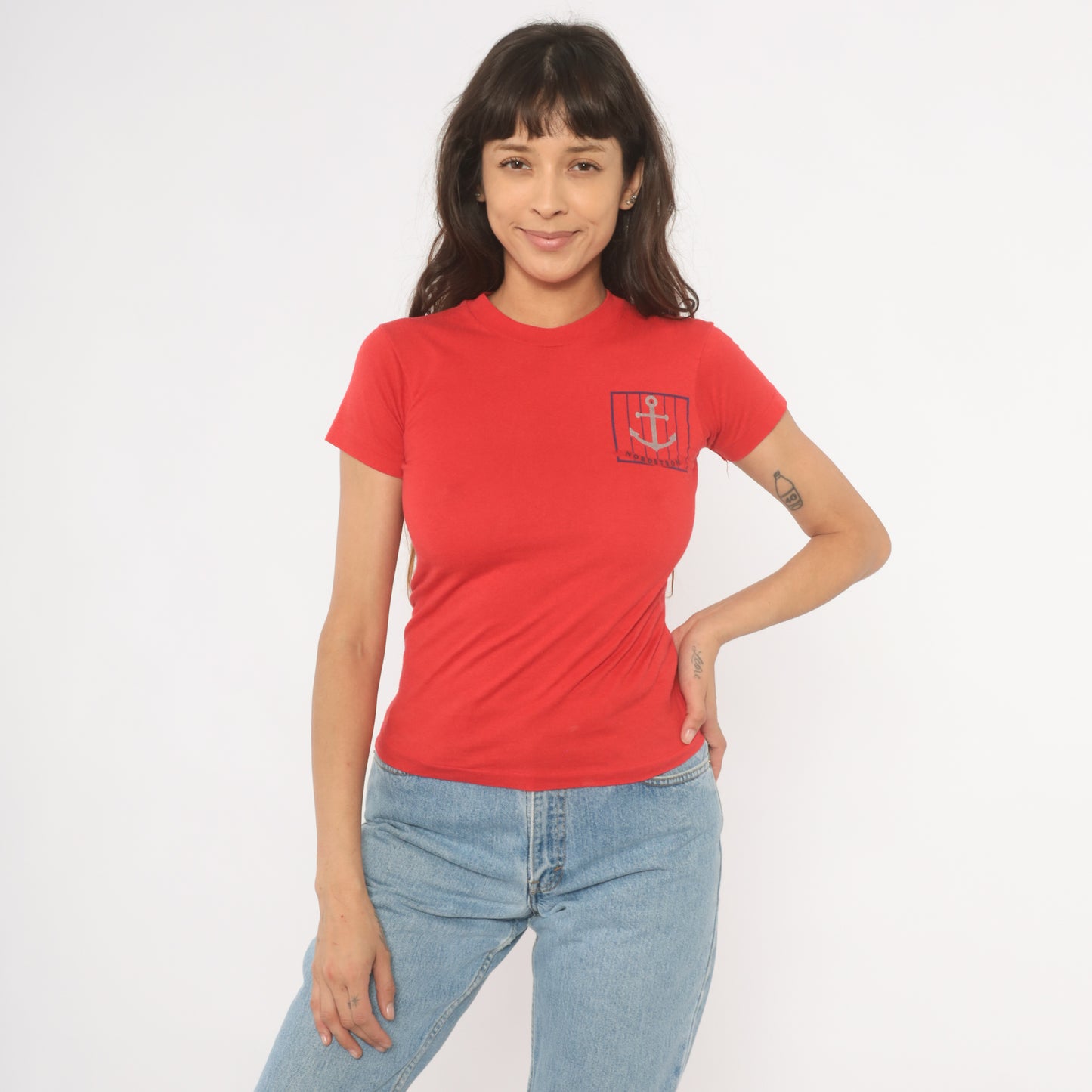 Nordstrom Yacht Club Tee 90s Nautical Anchor Compass Rose Print Red Baby Top Sailing Graphic Cotton Shirt Preppy Collegiate Vintage Small S