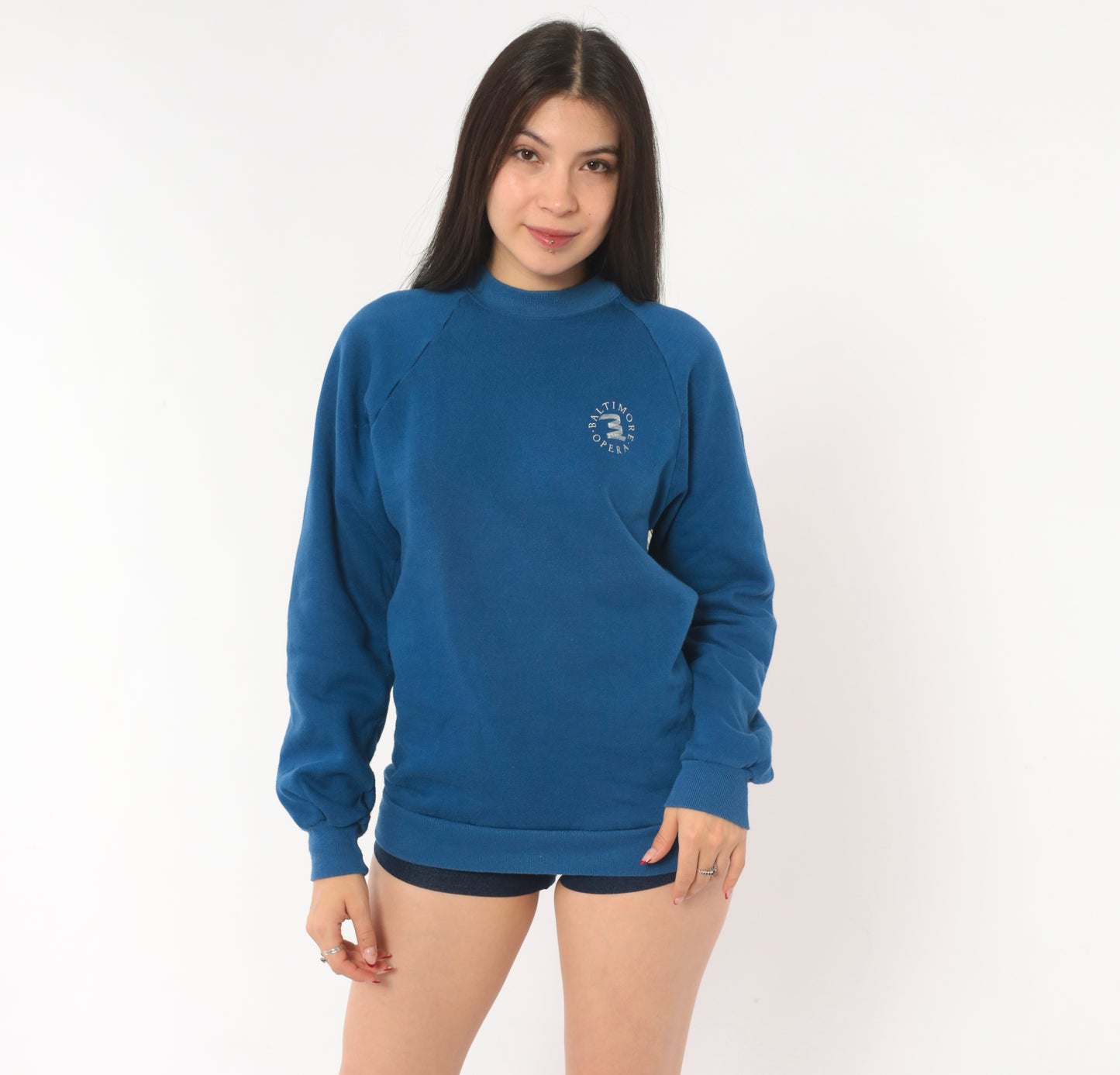 90s Sweatshirt Baltimore Opera Blue Raglan Sleeve Navy Cobalt Graphic Vintage Collegiate Academic Unisex Sweater Medium M