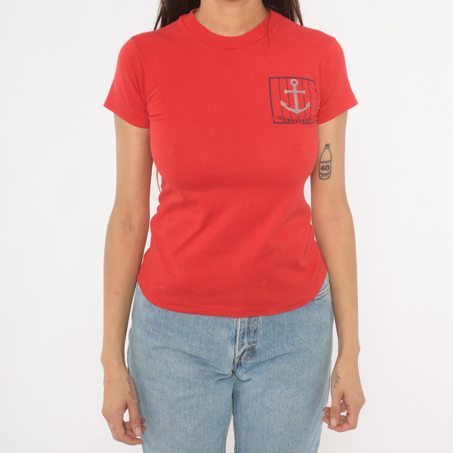 Nordstrom Yacht Club Tee 90s Nautical Anchor Compass Rose Print Red Baby Top Sailing Graphic Cotton Shirt Preppy Collegiate Vintage Small S