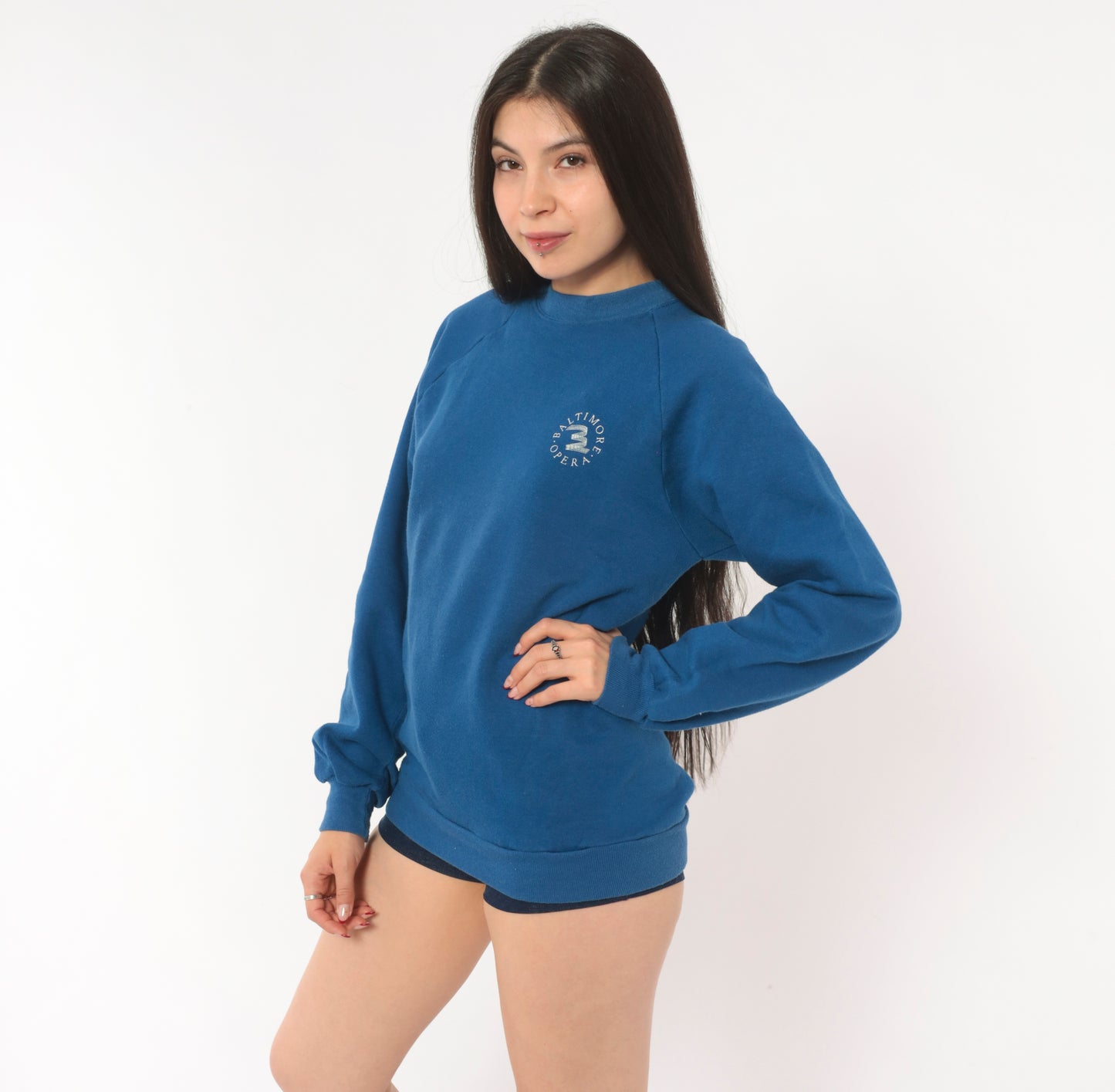 90s Sweatshirt Baltimore Opera Blue Raglan Sleeve Navy Cobalt Graphic Vintage Collegiate Academic Unisex Sweater Medium M
