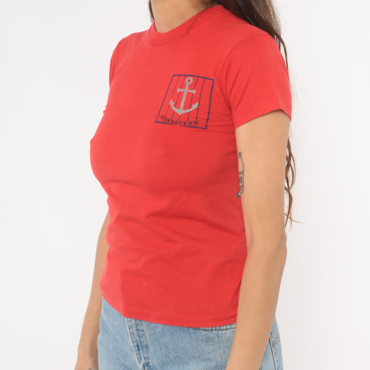 Nordstrom Yacht Club Tee 90s Nautical Anchor Compass Rose Print Red Baby Top Sailing Graphic Cotton Shirt Preppy Collegiate Vintage Small S
