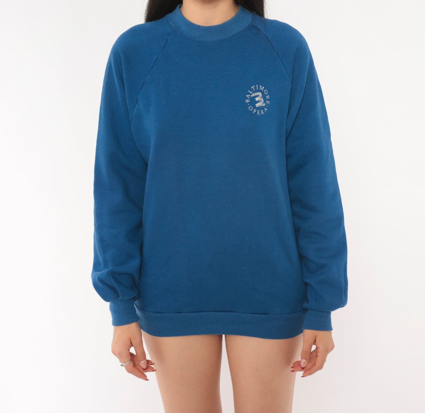 90s Sweatshirt Baltimore Opera Blue Raglan Sleeve Navy Cobalt Graphic Vintage Collegiate Academic Unisex Sweater Medium M