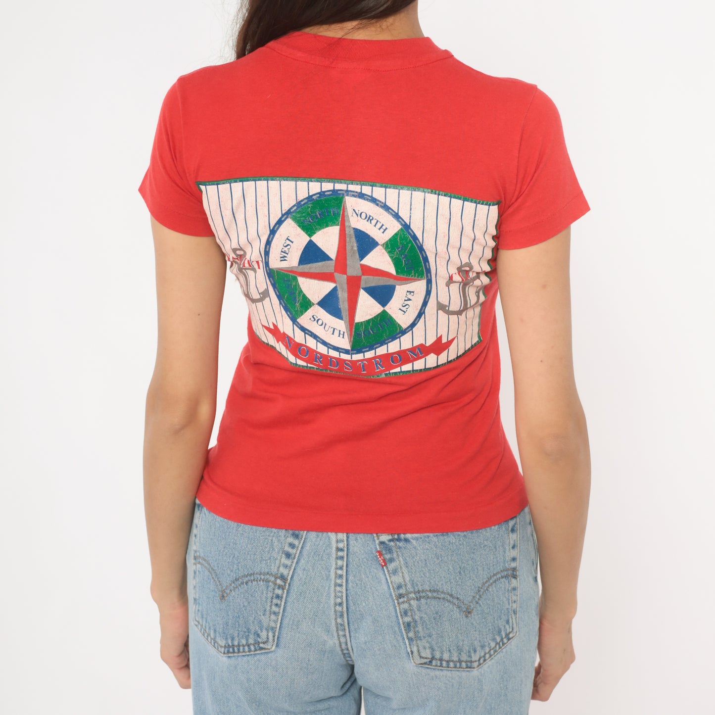 Nordstrom Yacht Club Tee 90s Nautical Anchor Compass Rose Print Red Baby Top Sailing Graphic Cotton Shirt Preppy Collegiate Vintage Small S