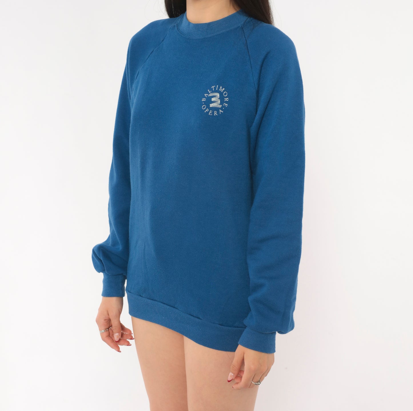90s Sweatshirt Baltimore Opera Blue Raglan Sleeve Navy Cobalt Graphic Vintage Collegiate Academic Unisex Sweater Medium M