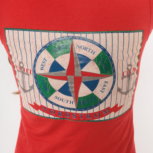 Nordstrom Yacht Club Tee 90s Nautical Anchor Compass Rose Print Red Baby Top Sailing Graphic Cotton Shirt Preppy Collegiate Vintage Small S
