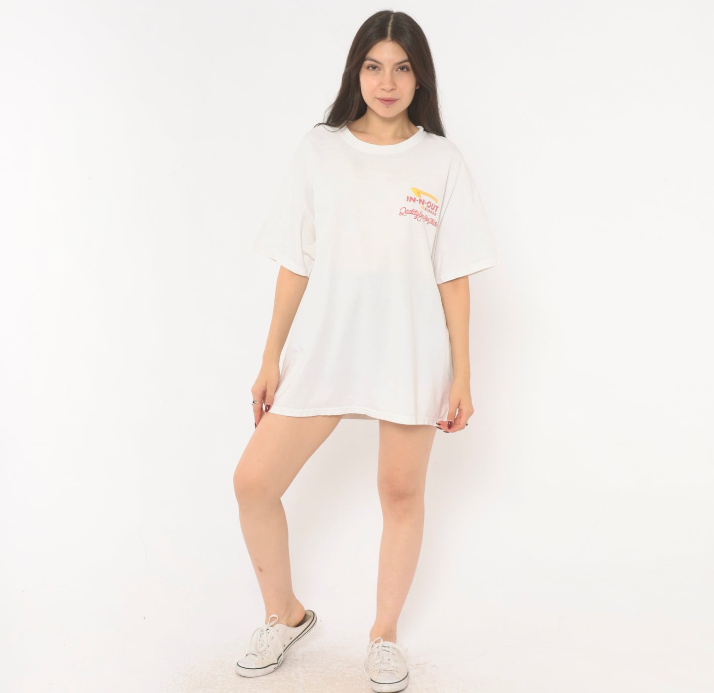 In N Out Burger Tee 90s Graphic Restaurant White Cotton Boxy Short Sleeve Palm Tree Classic Car California Streetwear Vintage Shirt Large L