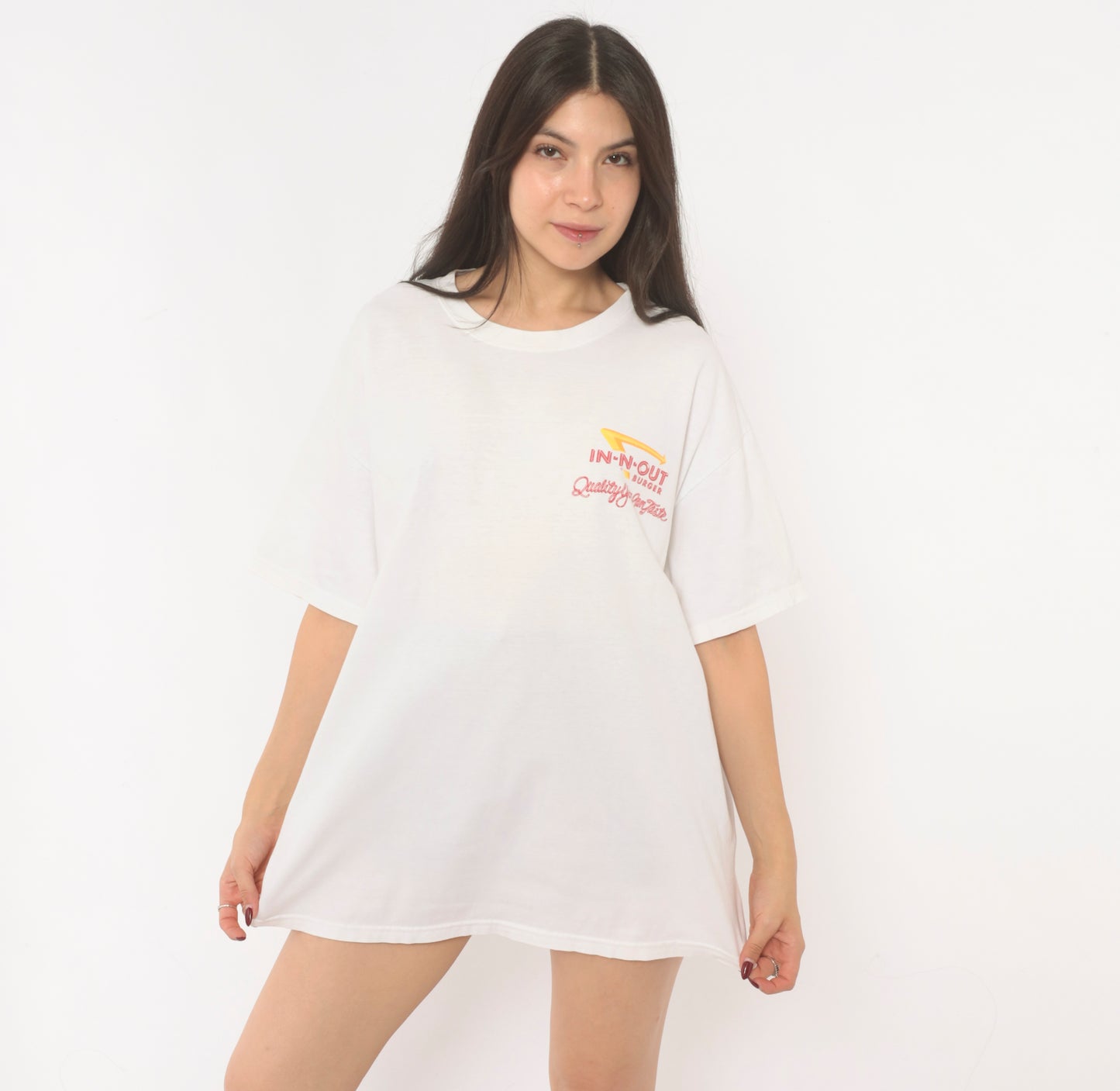In N Out Burger Tee 90s Graphic Restaurant White Cotton Boxy Short Sleeve Palm Tree Classic Car California Streetwear Vintage Shirt Large L