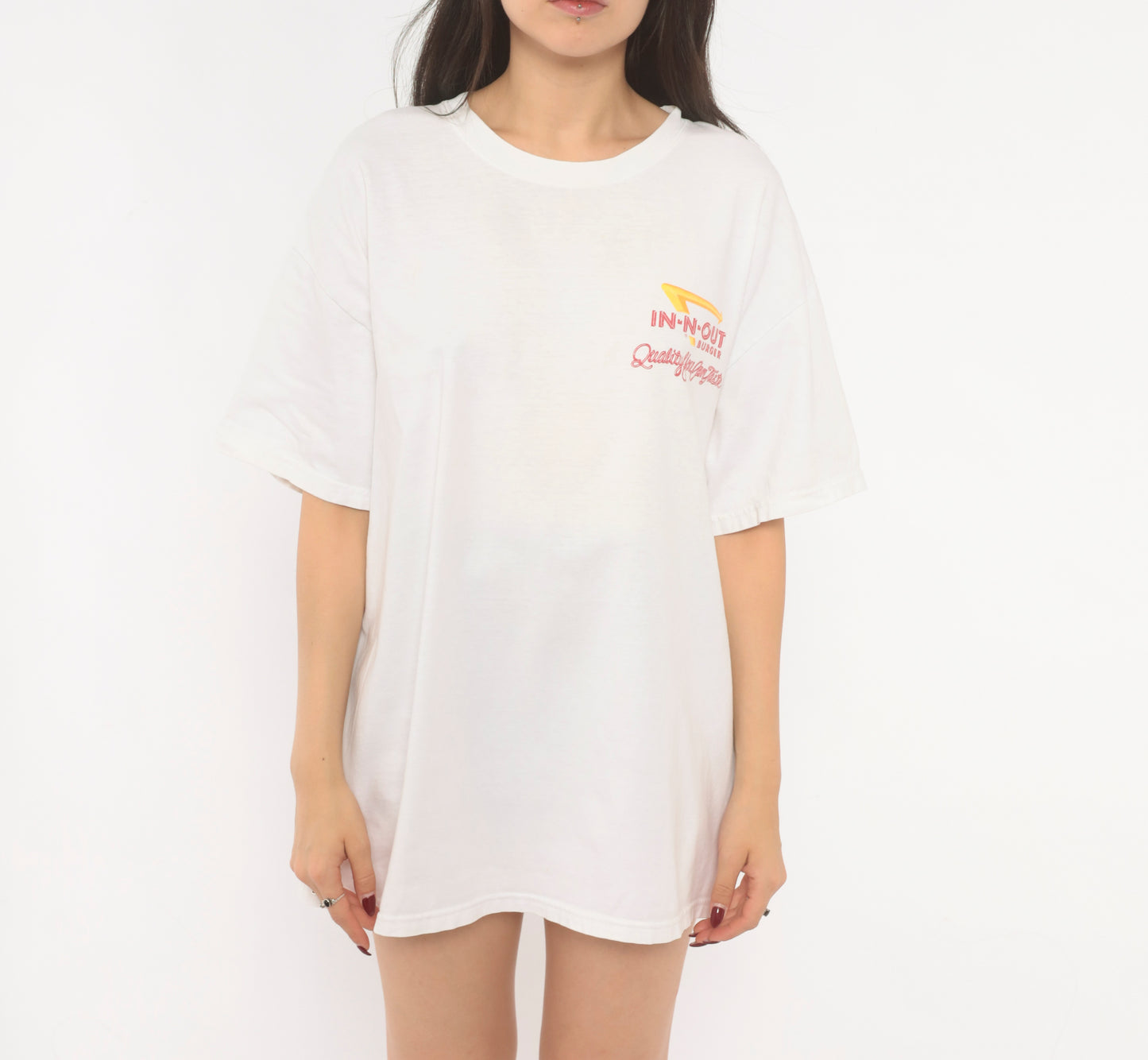 In N Out Burger Tee 90s Graphic Restaurant White Cotton Boxy Short Sleeve Palm Tree Classic Car California Streetwear Vintage Shirt Large L