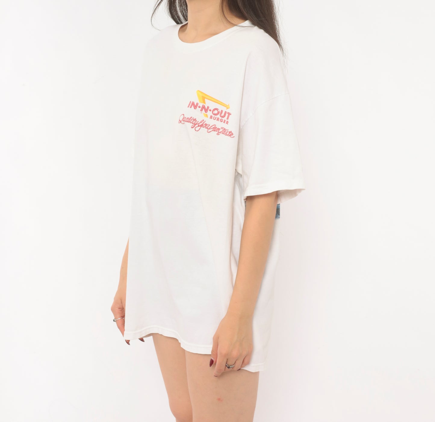 In N Out Burger Tee 90s Graphic Restaurant White Cotton Boxy Short Sleeve Palm Tree Classic Car California Streetwear Vintage Shirt Large L
