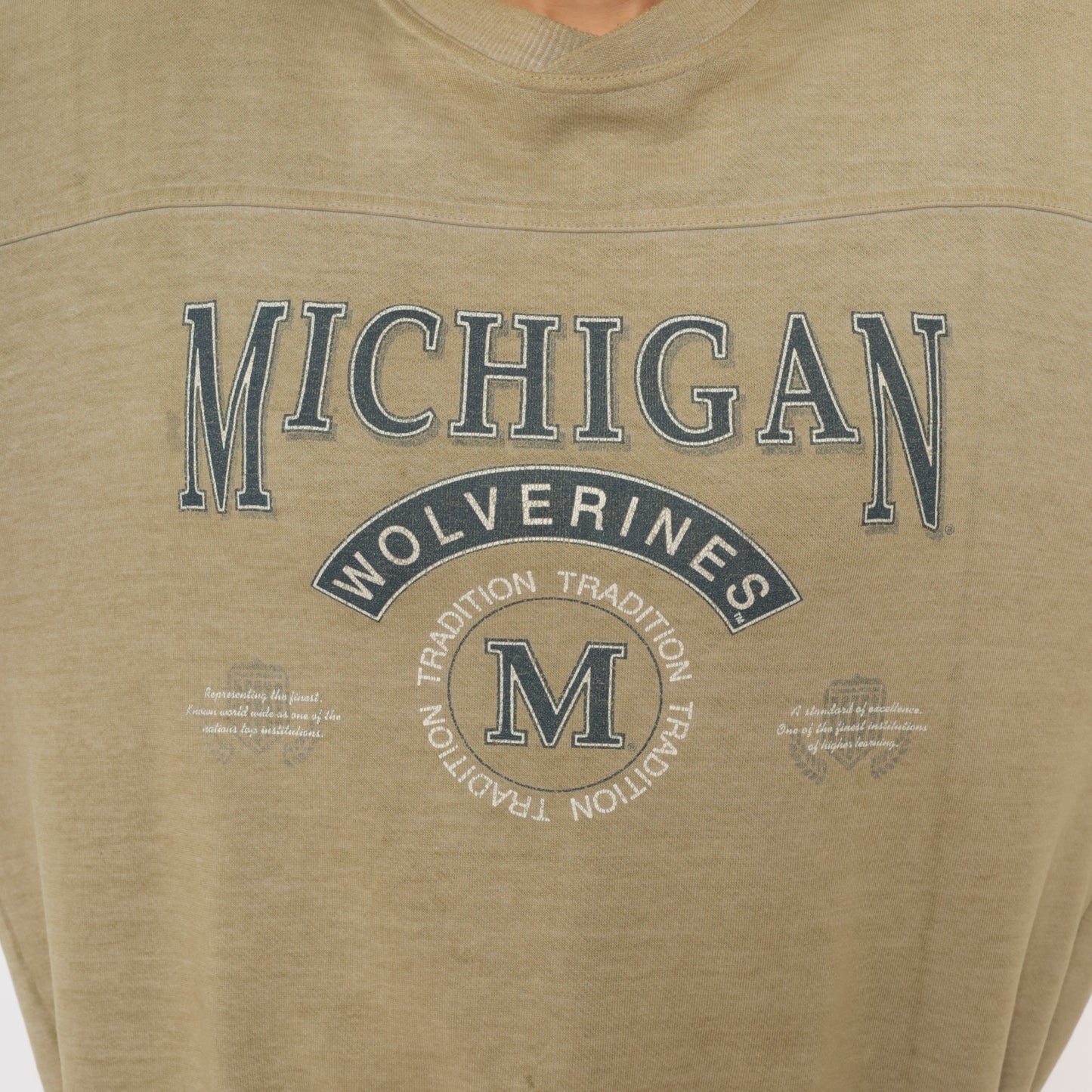 Michigan Wolverines Sweatshirt 90s College University Athletic Crewneck Beige Tan Sand Faded Graphic Cotton Vintage Pullover Extra Large XL