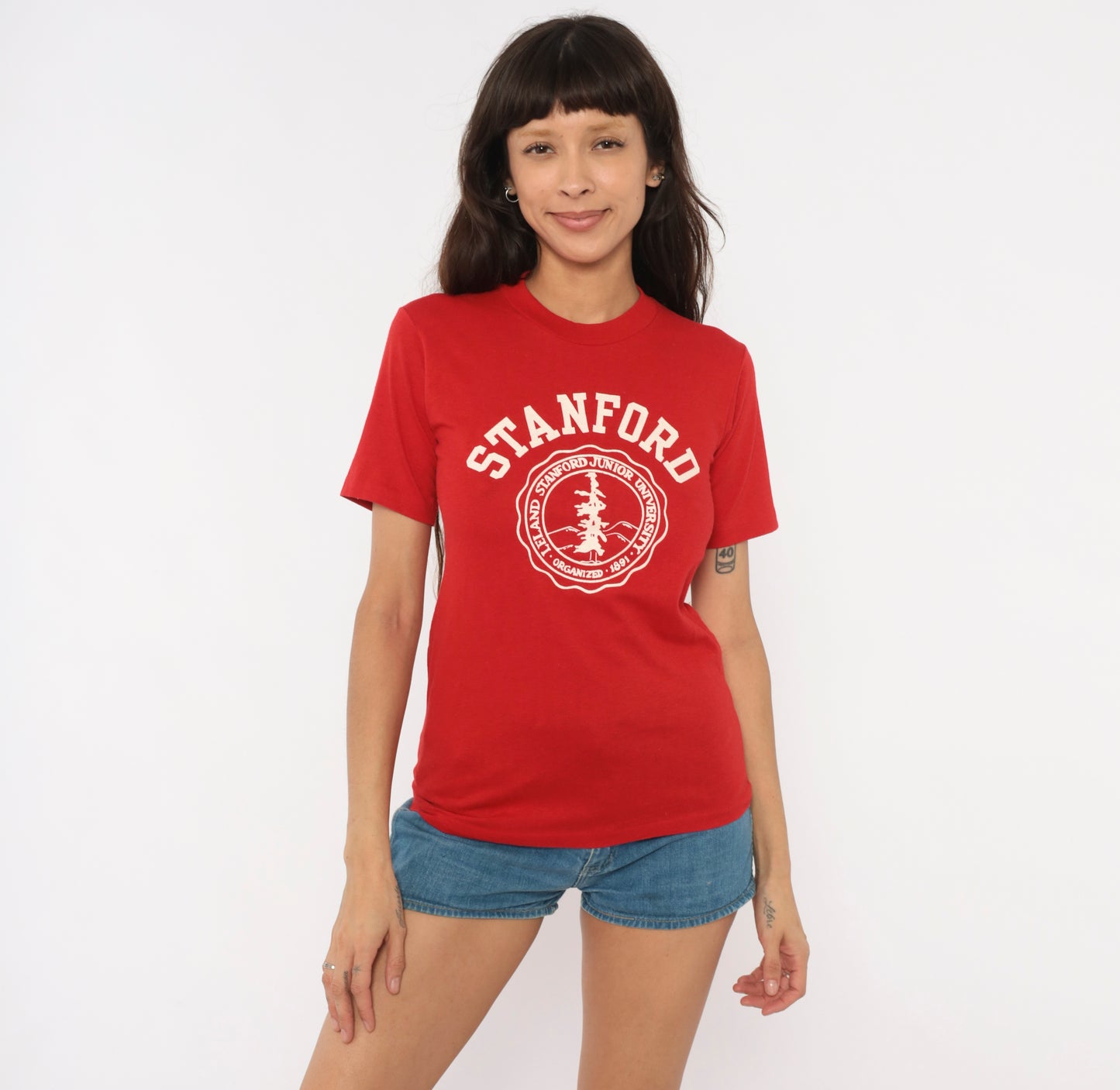 80s Stanford University Tee Red Collegiate Velva Sheen Crimson Preppy Varsity Campus College School Vintage Shirt Extra Extra Small XXS