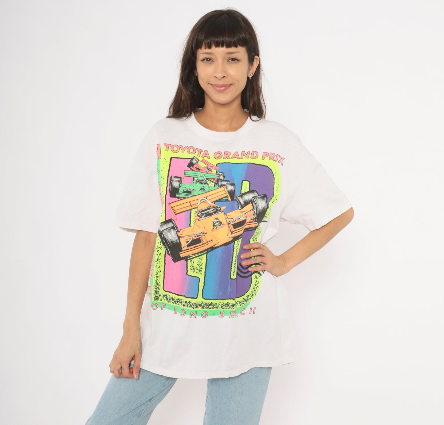 Neon Racing Tee 90s Toyota Grand Prix Long Beach Indy Car Cotton White Motorsport All Access Pass CART Formula Streetwear Extra Large XL