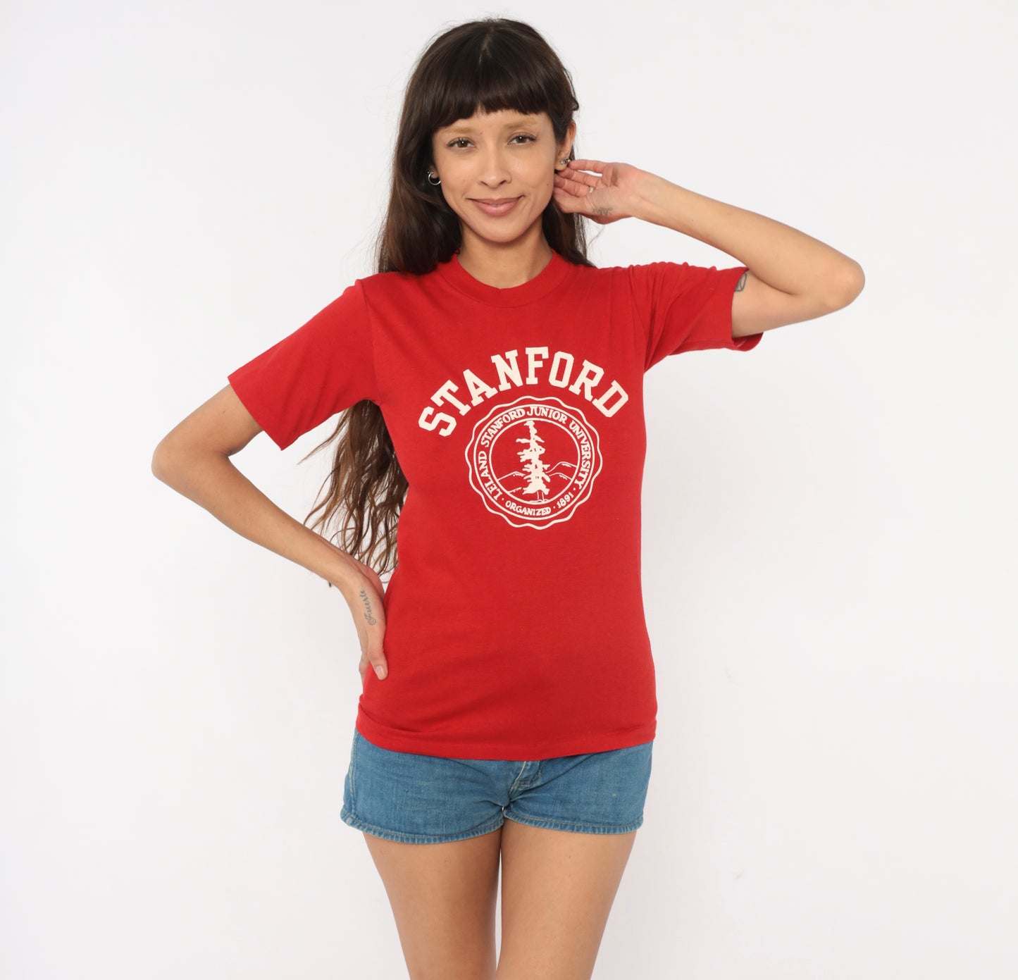 80s Stanford University Tee Red Collegiate Velva Sheen Crimson Preppy Varsity Campus College School Vintage Shirt Extra Extra Small XXS