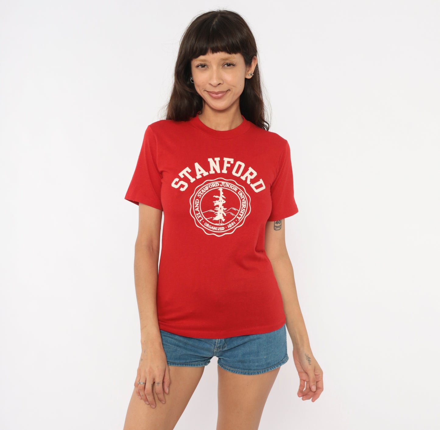 80s Stanford University Tee Red Collegiate Velva Sheen Crimson Preppy Varsity Campus College School Vintage Shirt Extra Extra Small XXS
