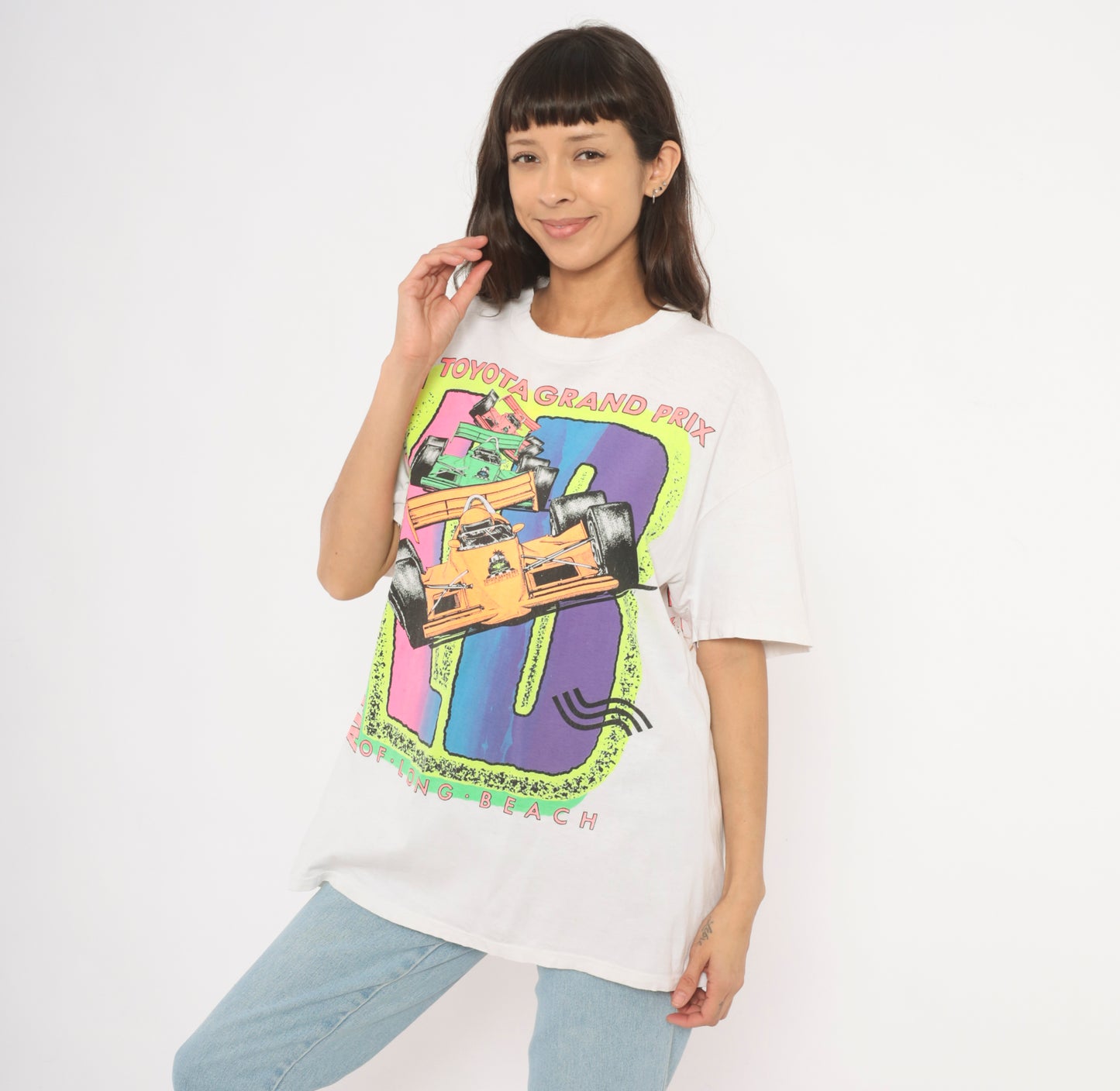 Neon Racing Tee 90s Toyota Grand Prix Long Beach Indy Car Cotton White Motorsport All Access Pass CART Formula Streetwear Extra Large XL
