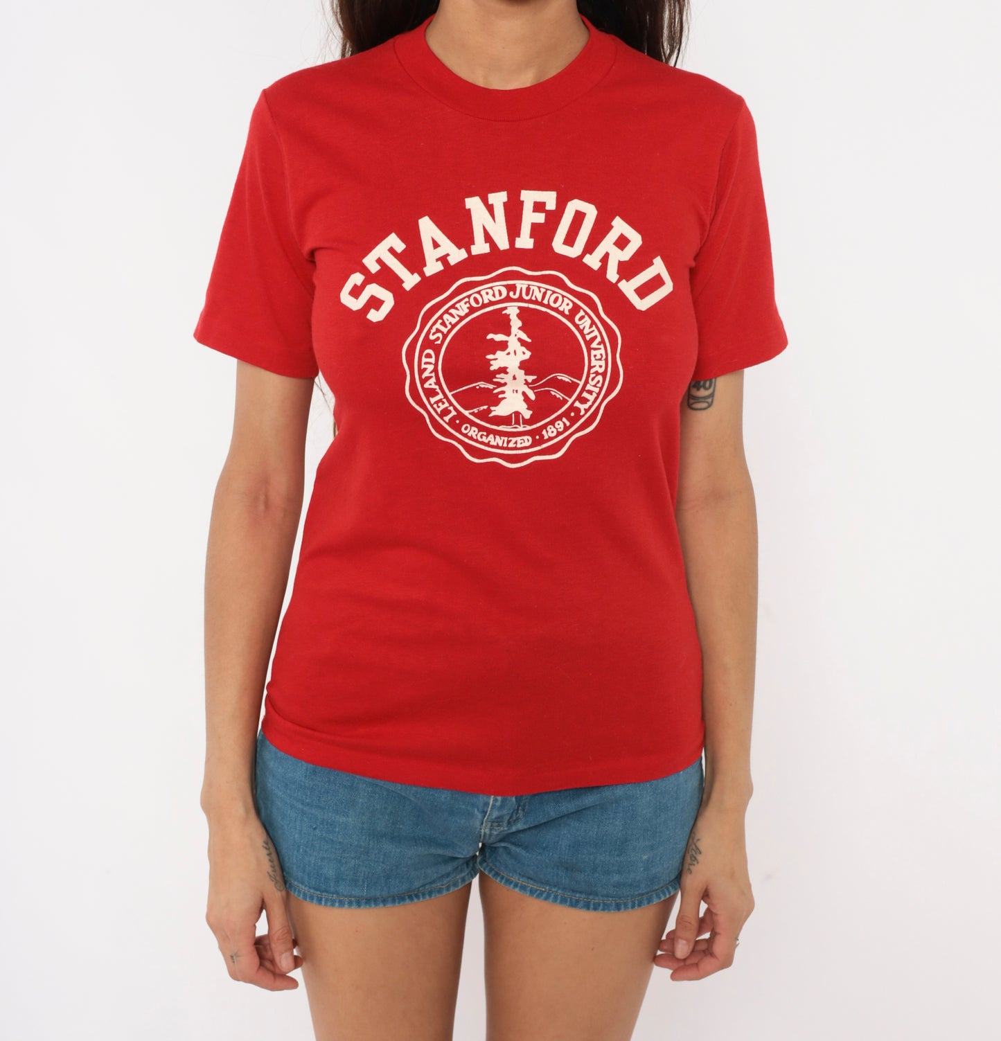 80s Stanford University Tee Red Collegiate Velva Sheen Crimson Preppy Varsity Campus College School Vintage Shirt Extra Extra Small XXS