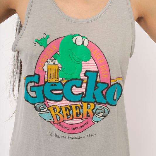 Gecko Beer Hawaiian Tank Top 80s Grey Graphic Shirt Brewery Lager Tee Surf Beach Cotton Unisex Vacation Summer Teal Pink Green Medium M