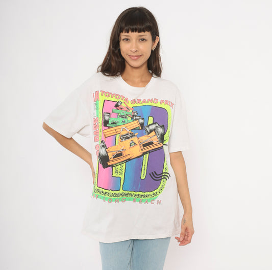 Neon Racing Tee 90s Toyota Grand Prix Long Beach Indy Car Cotton White Motorsport All Access Pass CART Formula Streetwear Extra Large XL