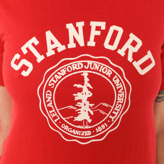 80s Stanford University Tee Red Collegiate Velva Sheen Crimson Preppy Varsity Campus College School Vintage Shirt Extra Extra Small XXS