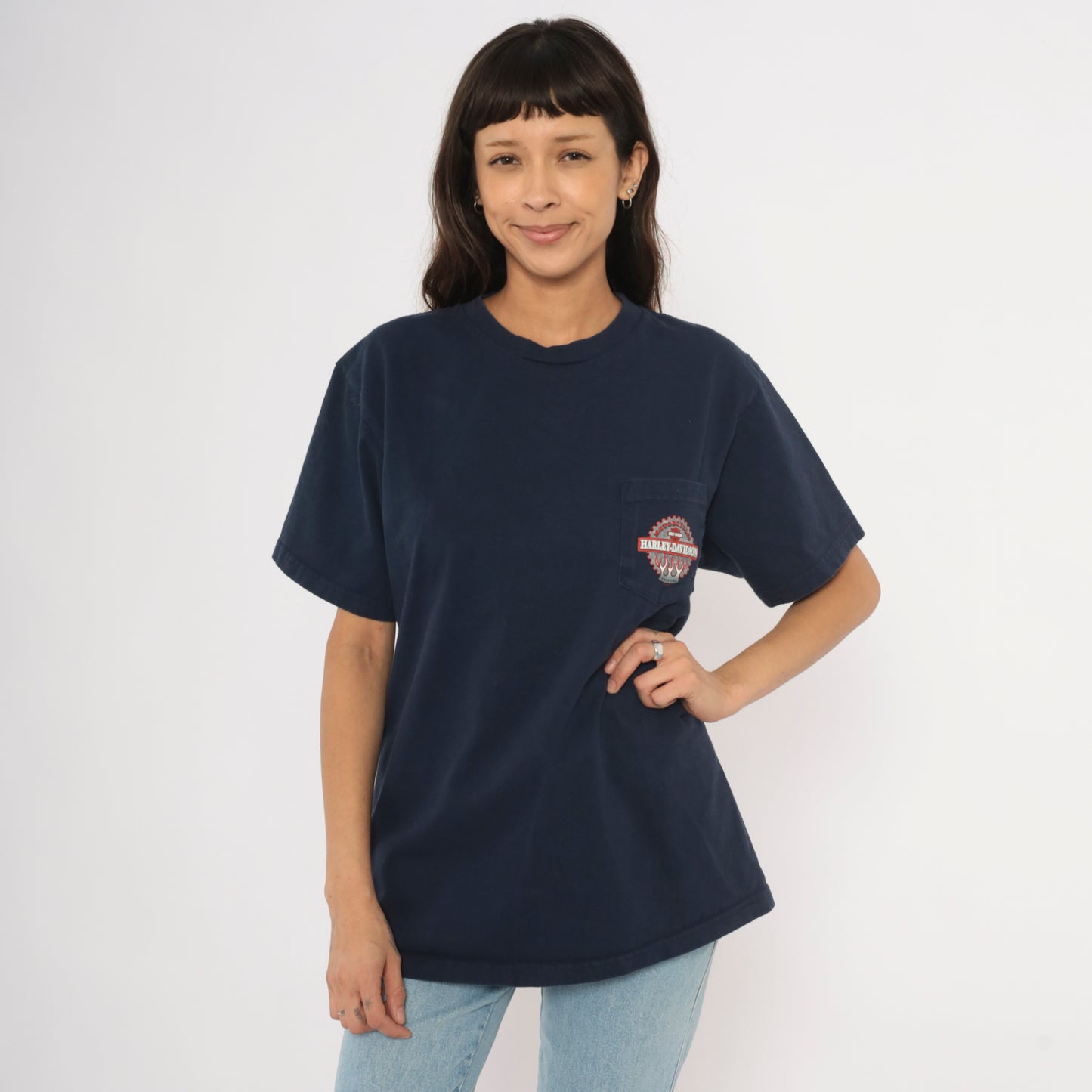 Harley Davidson Pocket Tee 2000s Navy Blue Motorcycle Biker Crew Neck Cotton Short Sleeve Zanotti Butler Pennsylvania Vintage Shirt Large L