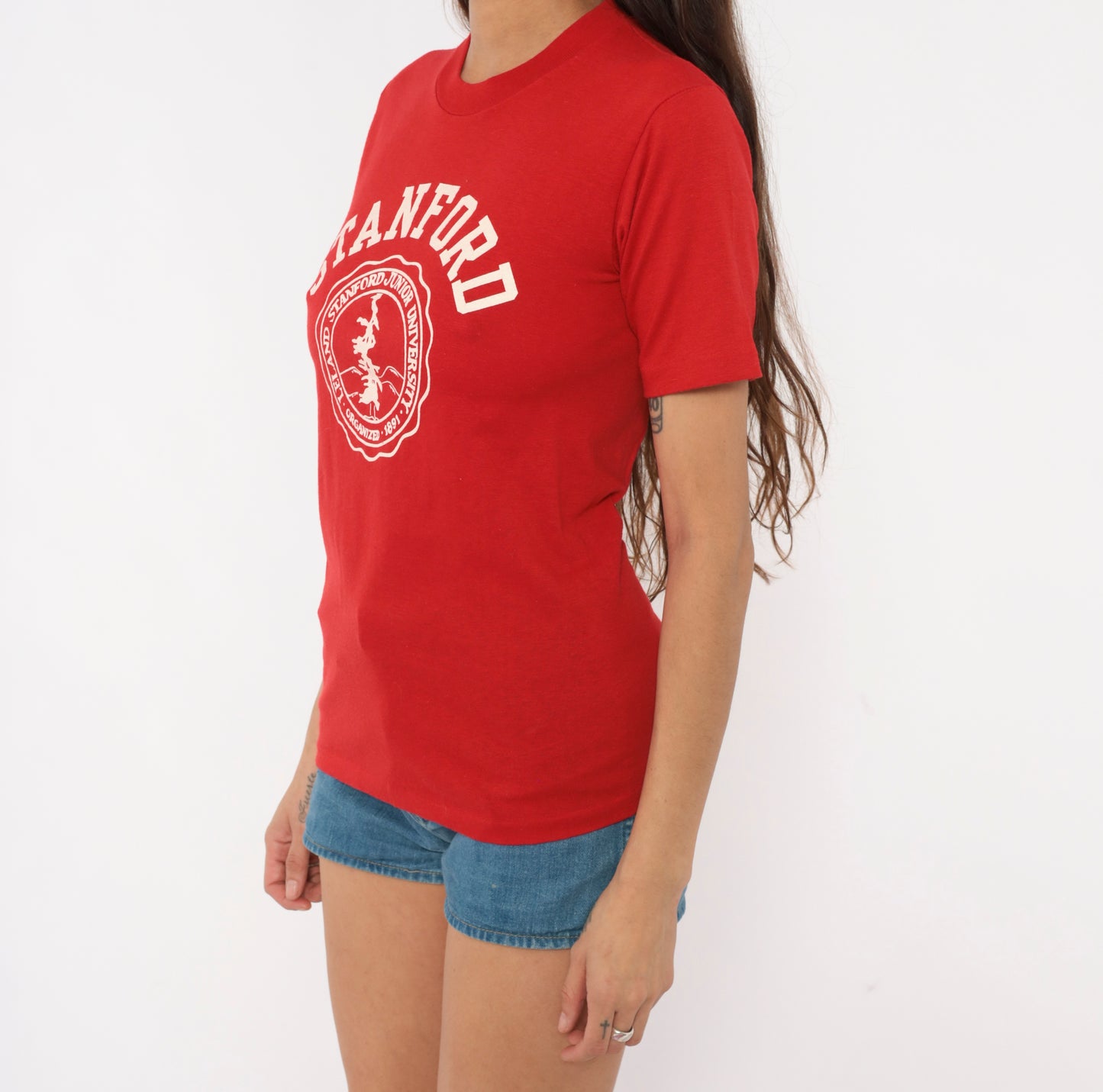 80s Stanford University Tee Red Collegiate Velva Sheen Crimson Preppy Varsity Campus College School Vintage Shirt Extra Extra Small XXS