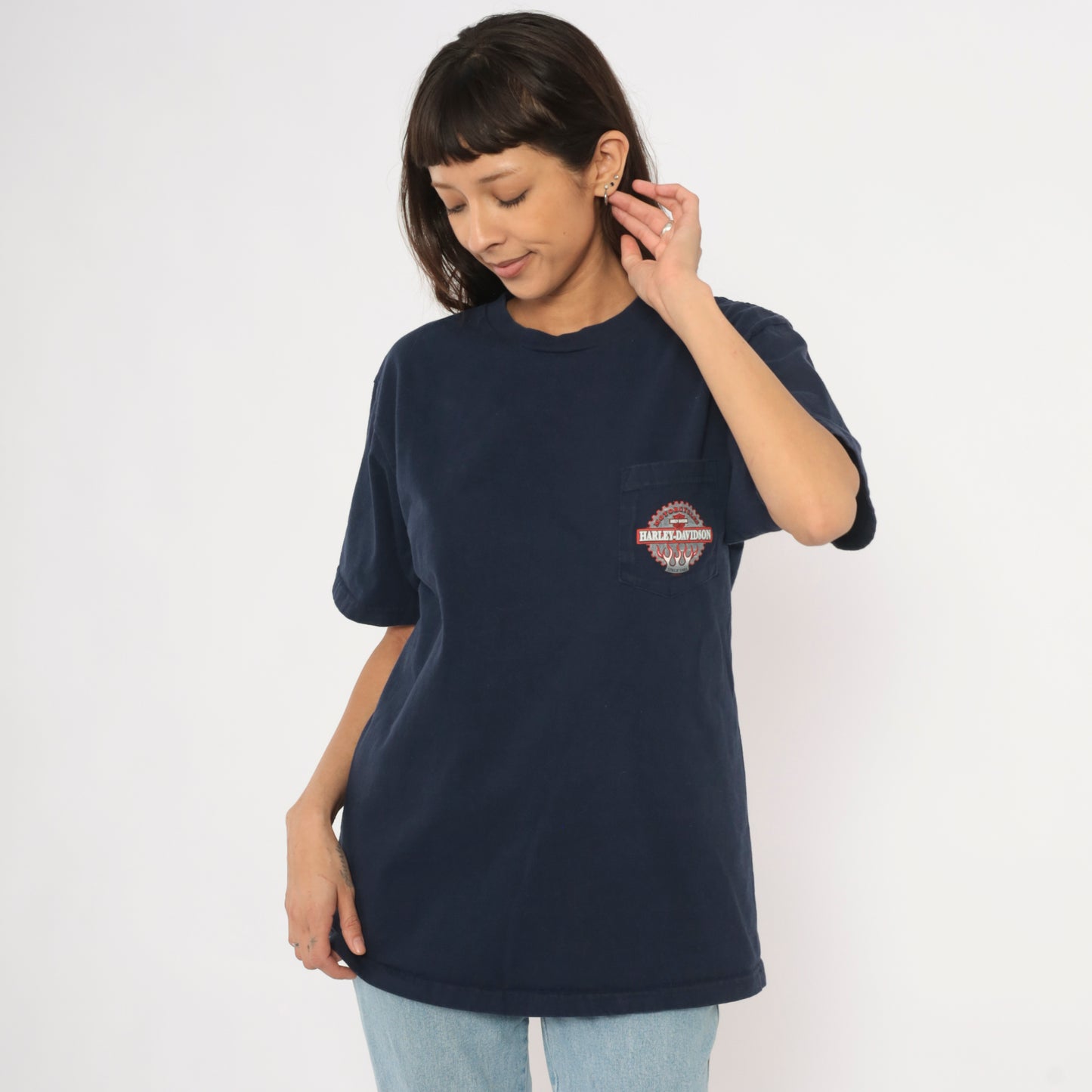 Harley Davidson Pocket Tee 2000s Navy Blue Motorcycle Biker Crew Neck Cotton Short Sleeve Zanotti Butler Pennsylvania Vintage Shirt Large L