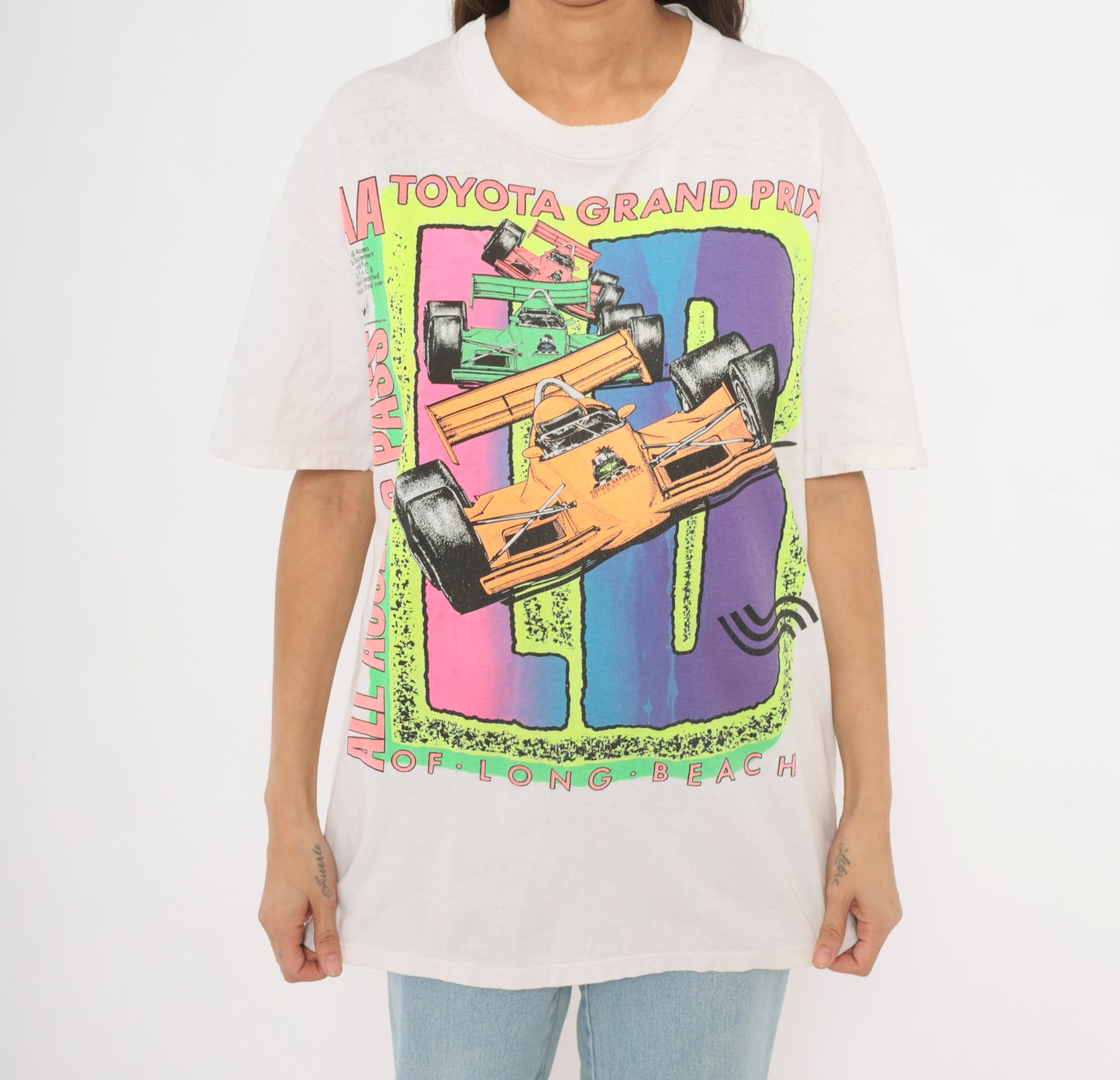 Neon Racing Tee 90s Toyota Grand Prix Long Beach Indy Car Cotton White Motorsport All Access Pass CART Formula Streetwear Extra Large XL