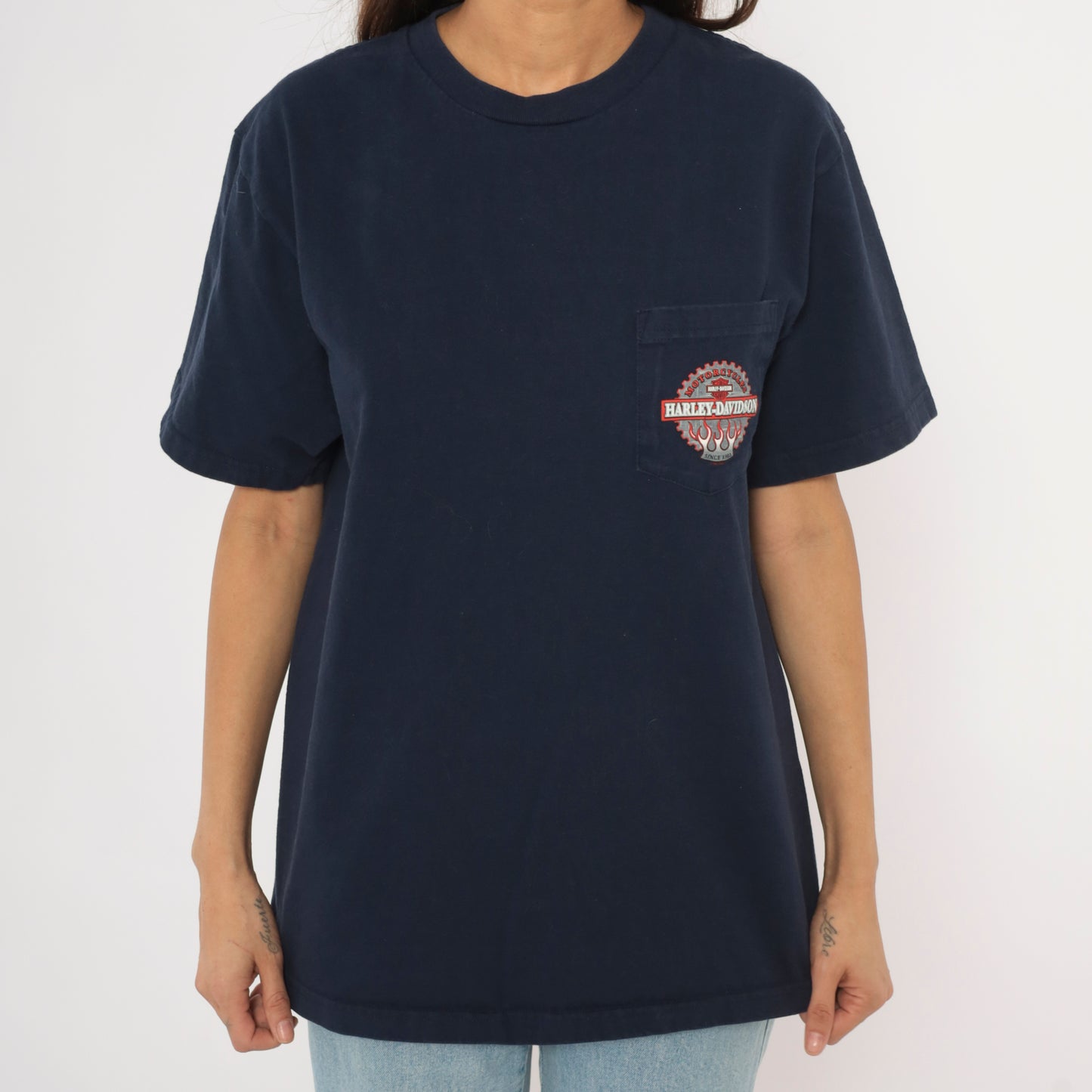 Harley Davidson Pocket Tee 2000s Navy Blue Motorcycle Biker Crew Neck Cotton Short Sleeve Zanotti Butler Pennsylvania Vintage Shirt Large L