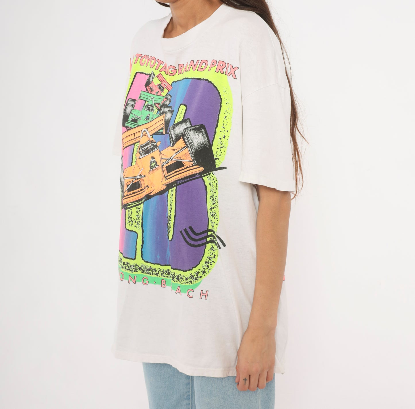 Neon Racing Tee 90s Toyota Grand Prix Long Beach Indy Car Cotton White Motorsport All Access Pass CART Formula Streetwear Extra Large XL