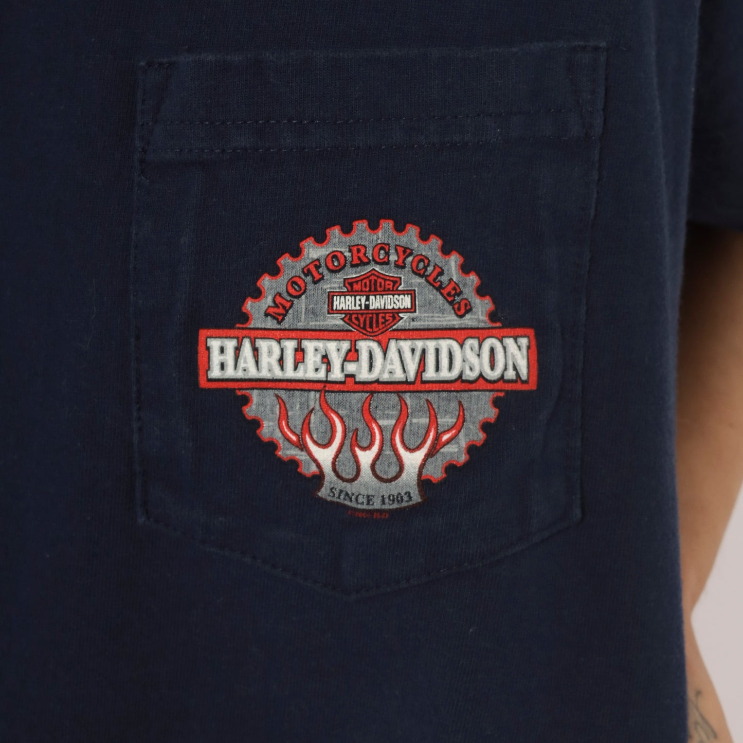 Harley Davidson Pocket Tee 2000s Navy Blue Motorcycle Biker Crew Neck Cotton Short Sleeve Zanotti Butler Pennsylvania Vintage Shirt Large L