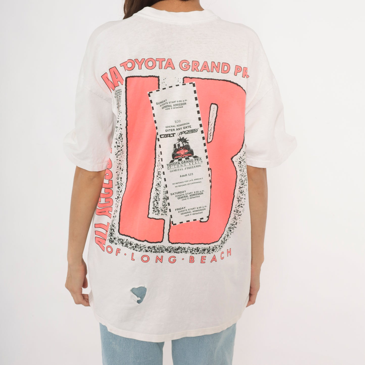 Neon Racing Tee 90s Toyota Grand Prix Long Beach Indy Car Cotton White Motorsport All Access Pass CART Formula Streetwear Extra Large XL