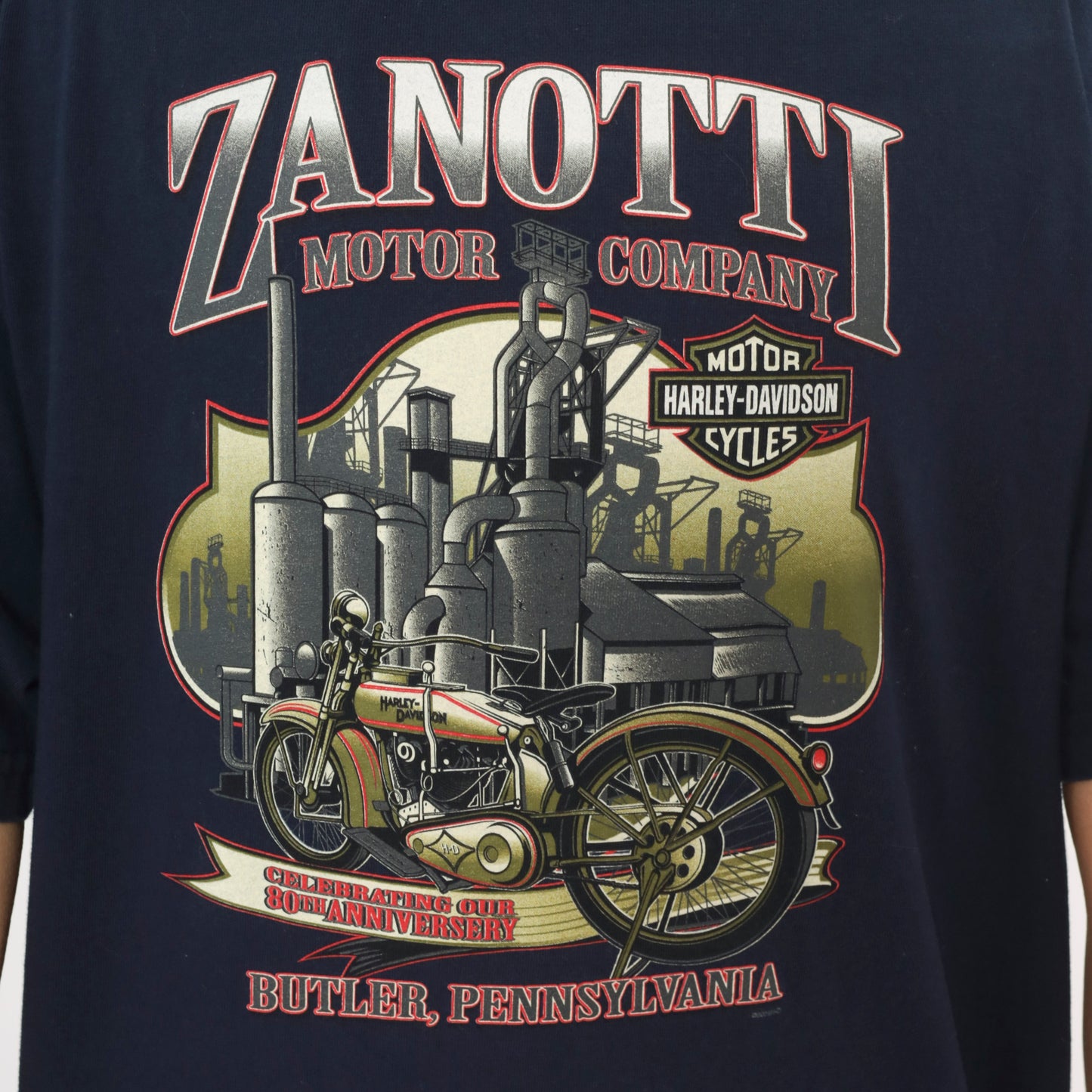 Harley Davidson Pocket Tee 2000s Navy Blue Motorcycle Biker Crew Neck Cotton Short Sleeve Zanotti Butler Pennsylvania Vintage Shirt Large L