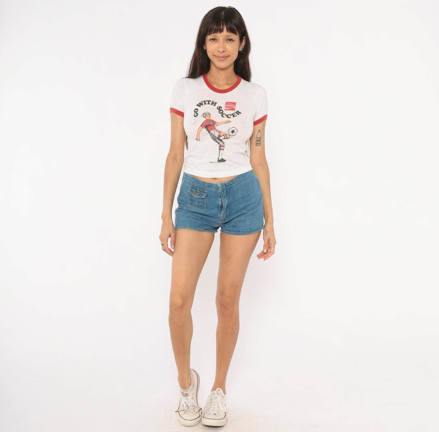 80s Coca Cola Soccer Ringer Tee Coke Print White Red Baby Crop Top Cotton Sporty Collegiate Vintage Athletic Shirt Extra Extra Small XXS