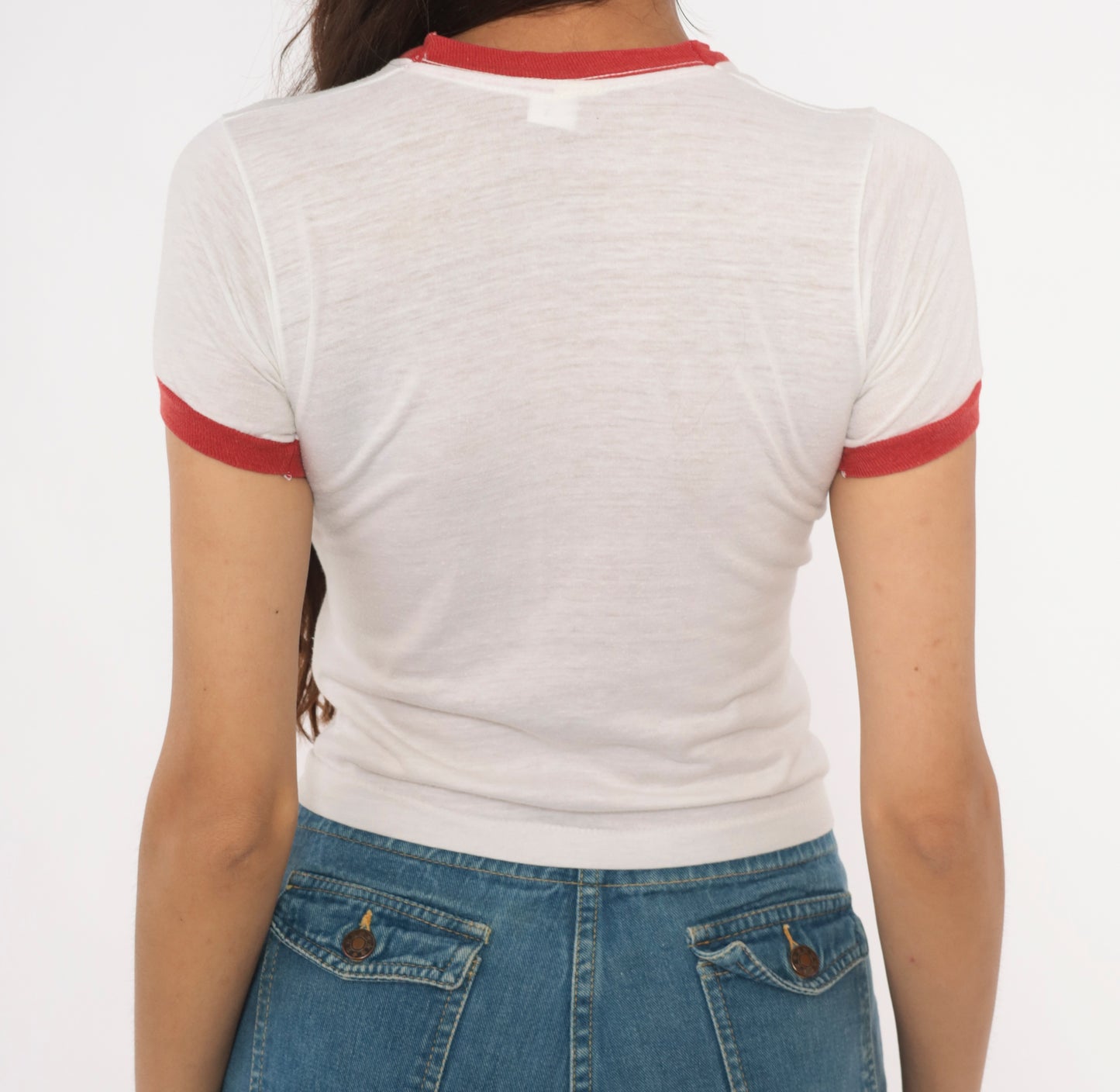 80s Coca Cola Soccer Ringer Tee Coke Print White Red Baby Crop Top Cotton Sporty Collegiate Vintage Athletic Shirt Extra Extra Small XXS