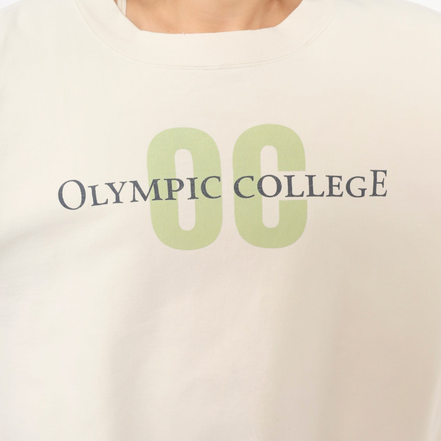Olympic College Sweatshirt 90s Cream Collegiate Pullover Crewneck Cotton Ivory Preppy University Graphic Print Sage Green Spell Out Vintage Extra Large XL