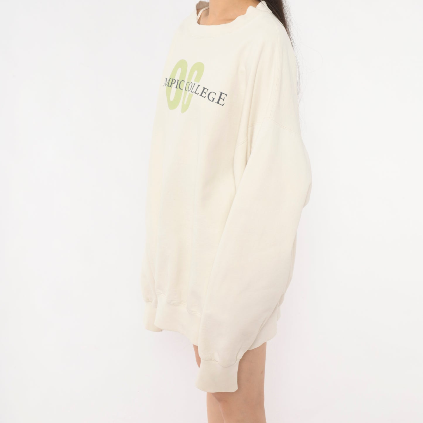 Olympic College Sweatshirt 90s Cream Collegiate Pullover Crewneck Cotton Ivory Preppy University Graphic Print Sage Green Spell Out Vintage Extra Large XL