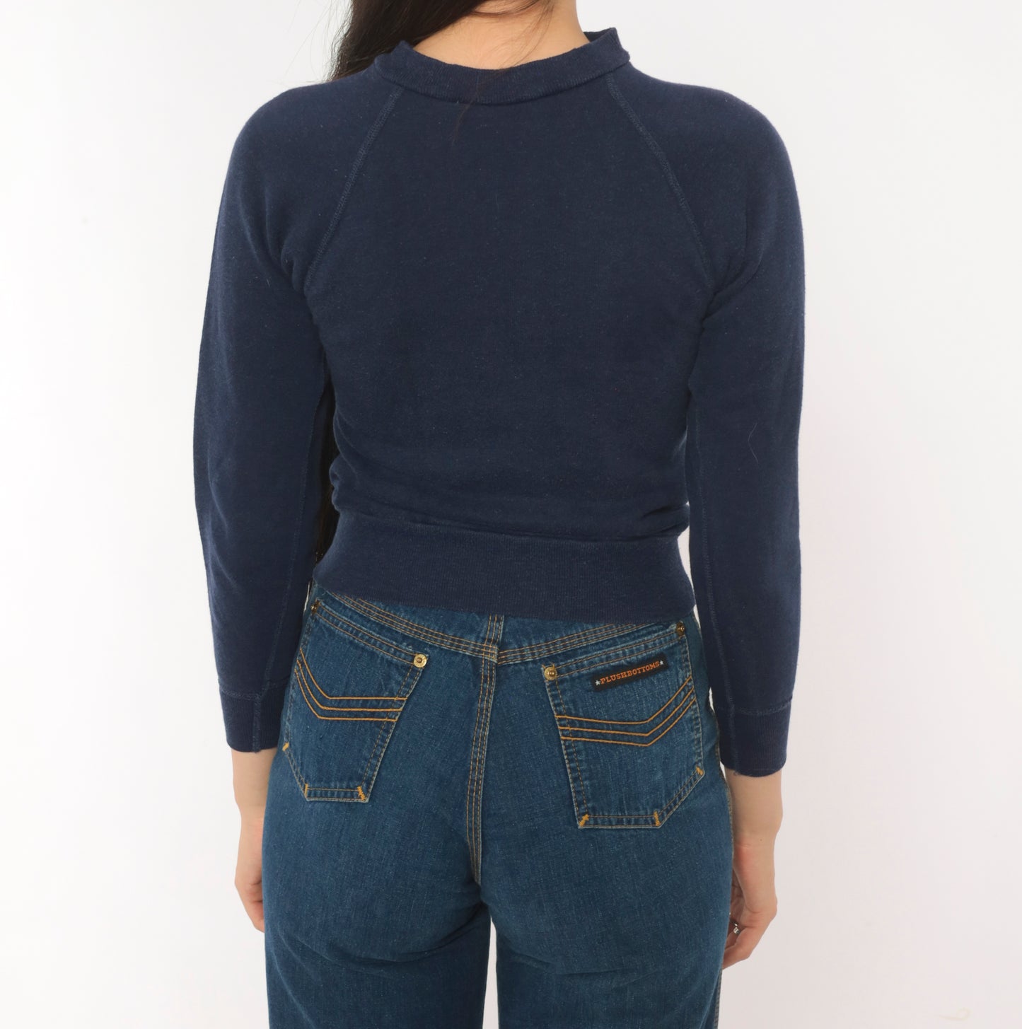 80s Star Wars C3PO Luke Skywalker Sweatshirt Navy Blue Raglan Sleeve Cropped Pullover Sci Fi Movie Cotton Vintage Top Extra Extra Small XXS