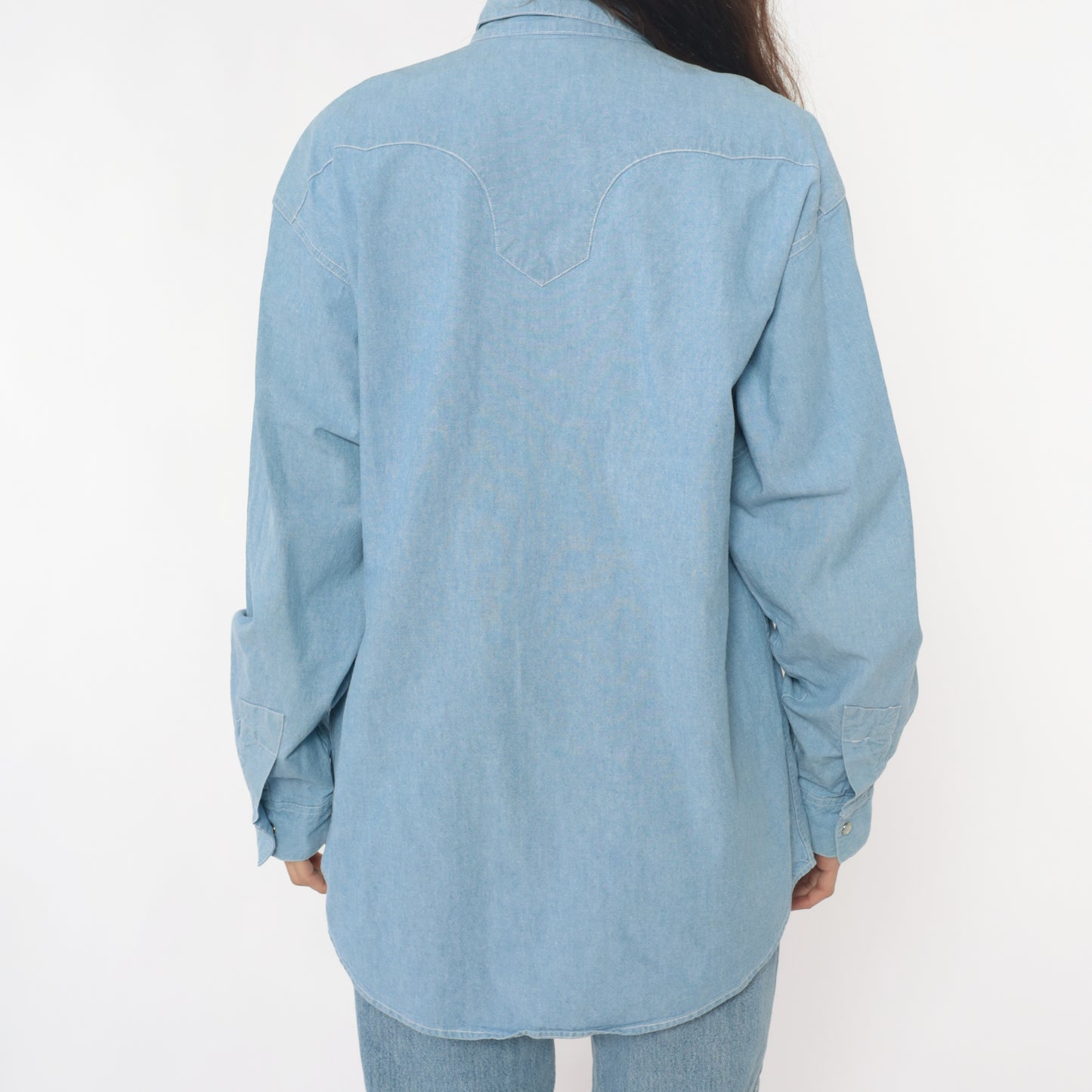 Looney Tunes Western Snap Button Shirt Warner Bros 90s Denim Tasmanian Devil Taz Embroidered Blue Chambray Cotton Novelty Cartoon Medium M