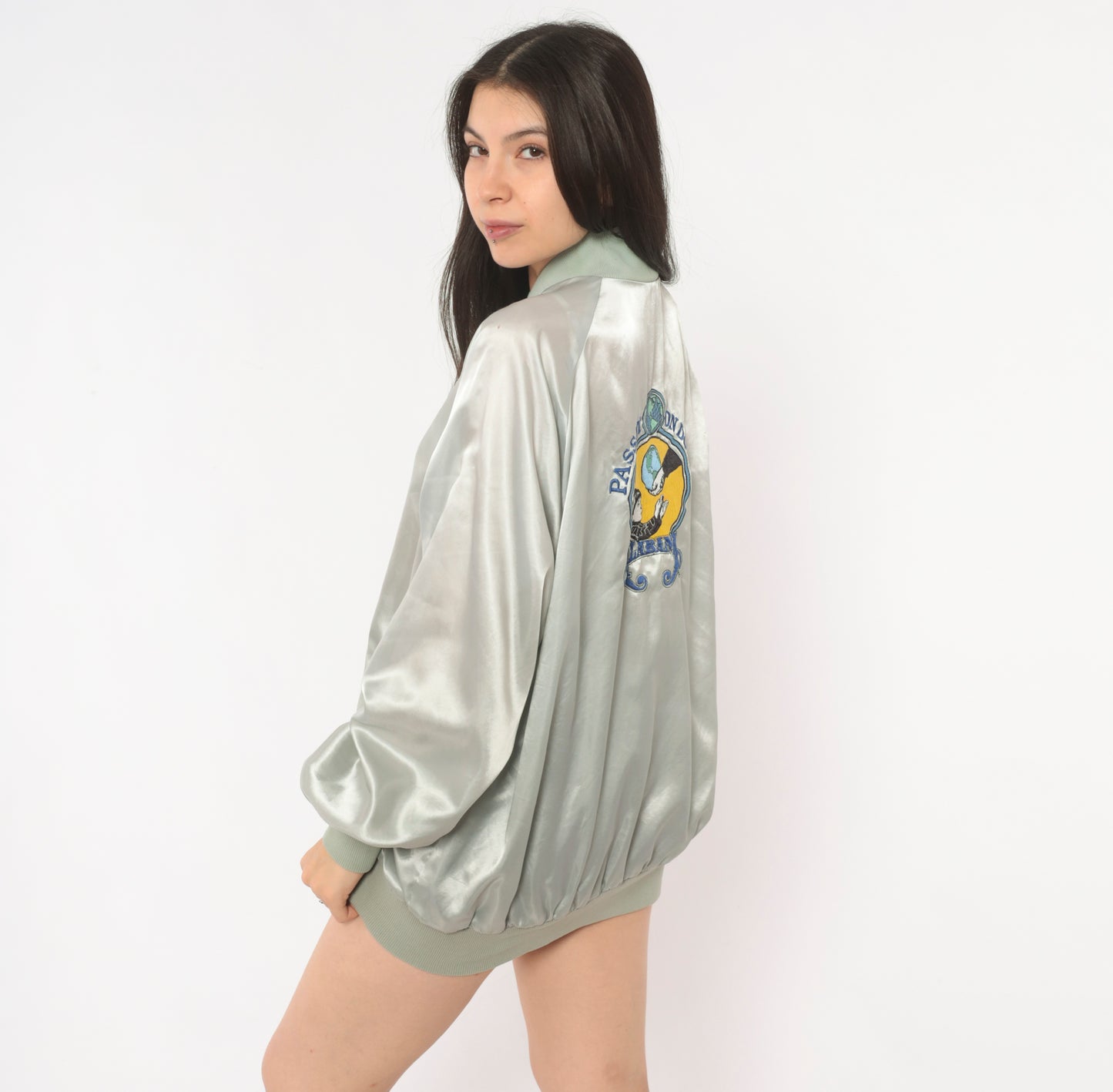 Alabama Pass It On Down Satin Bomber Grey Silver Band Tour Jacket 80s Country Music Varsity Vintage Unisex Mens Small S