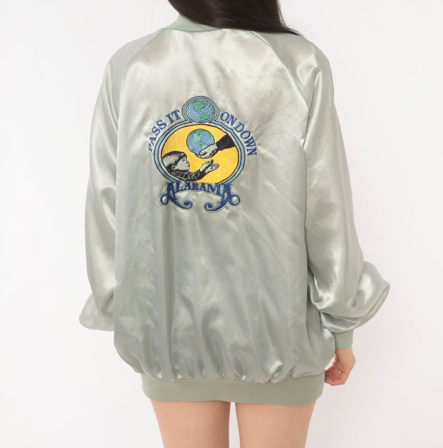 Alabama Pass It On Down Satin Bomber Grey Silver Band Tour Jacket 80s Country Music Varsity Vintage Unisex Mens Small S
