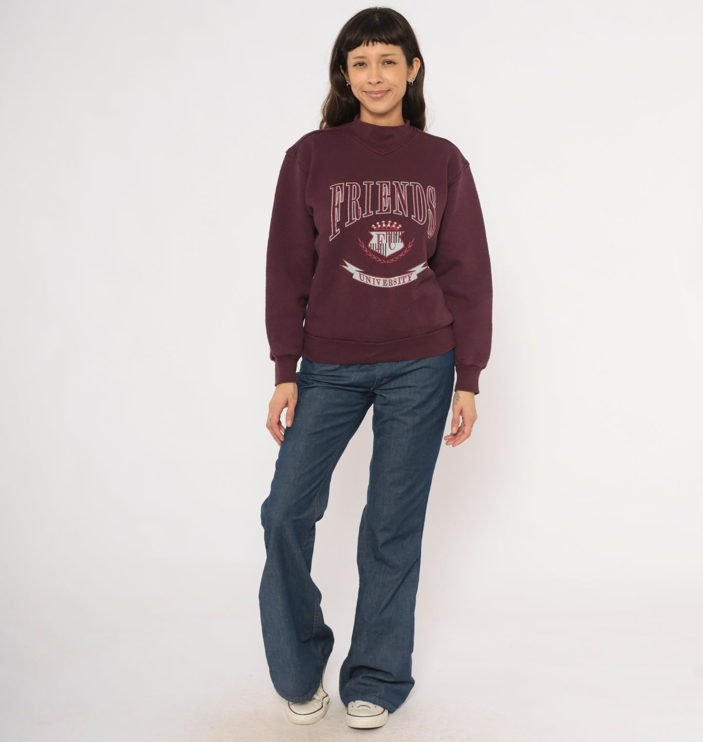 90s Friends University Jansport Sweatshirt Burgundy Collegiate Crest Graphic Pullover Wine Maroon  Sweater Preppy Academic Campus Medium M