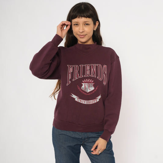 90s Friends University Jansport Sweatshirt Burgundy Collegiate Crest Graphic Pullover Wine Maroon  Sweater Preppy Academic Campus Medium M