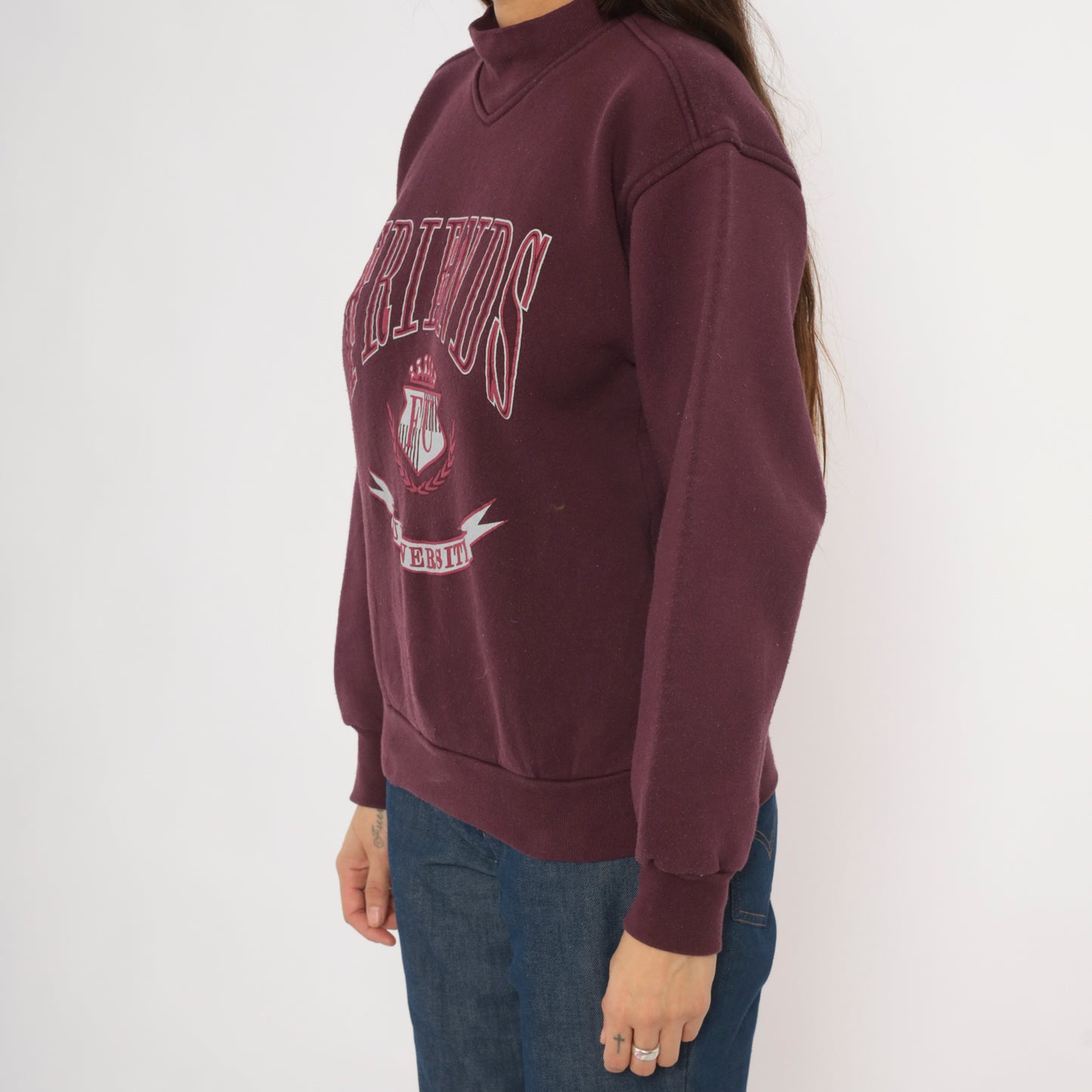 90s Friends University Jansport Sweatshirt Burgundy Collegiate Crest Graphic Pullover Wine Maroon  Sweater Preppy Academic Campus Medium M