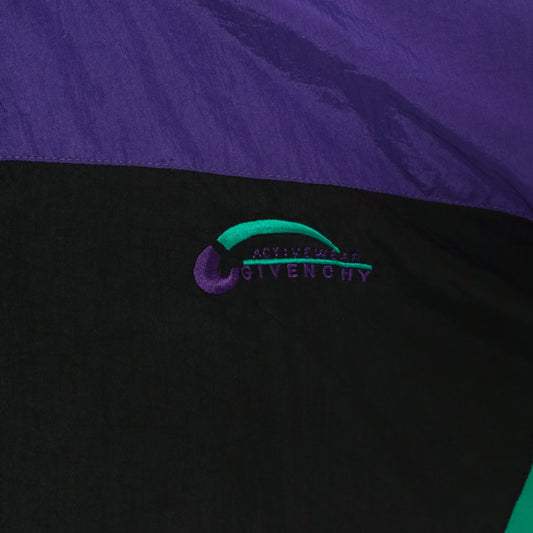 90s Givenchy Windbreaker Purple Teal Black Color Block Zip Front Track Jacket Colorful Athletic Sporty Streetwear Magenta Extra Large XL