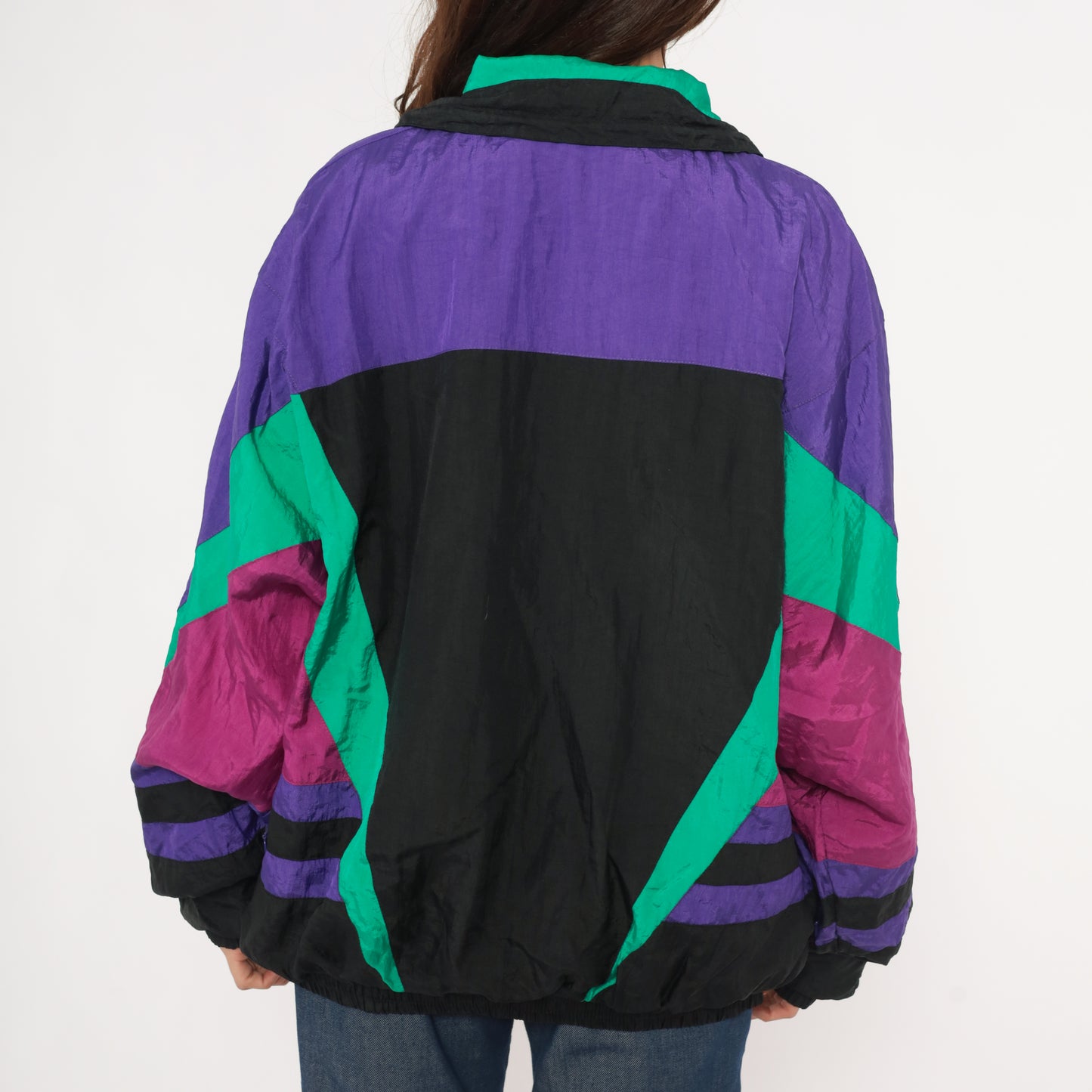 90s Givenchy Windbreaker Purple Teal Black Color Block Zip Front Track Jacket Colorful Athletic Sporty Streetwear Magenta Extra Large XL