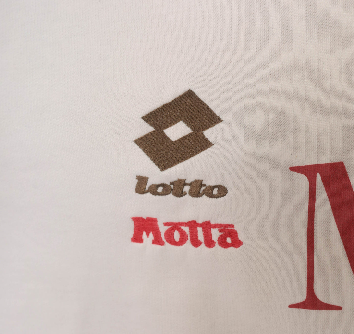 93/94 Lotto Milan Polo Sweatshirt 90s White Collared Red Trim Italian Football Soccer Sporty Long Sleeve Athletic Streetwear Top Medium M